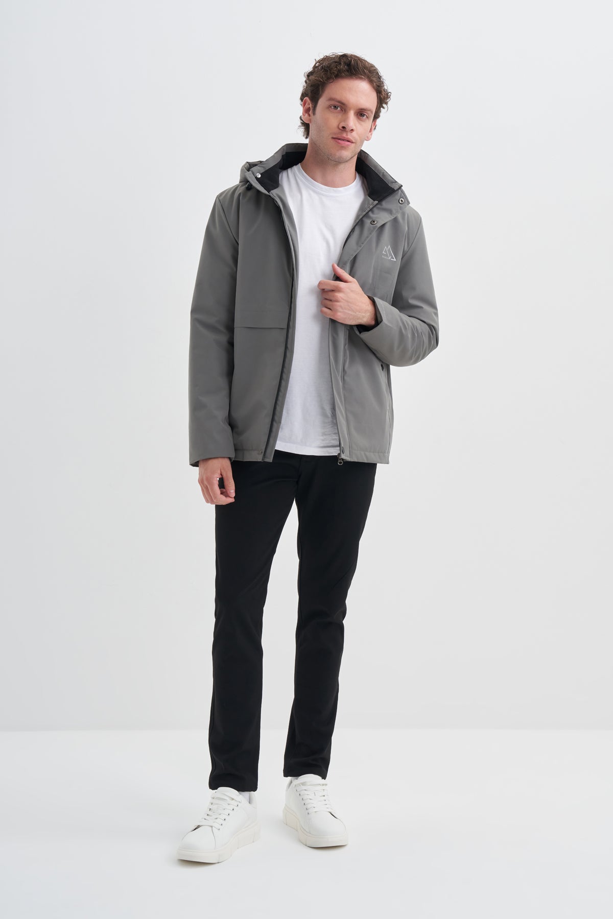 Hooded Logo Polyester Blend Regular Fit Jacket