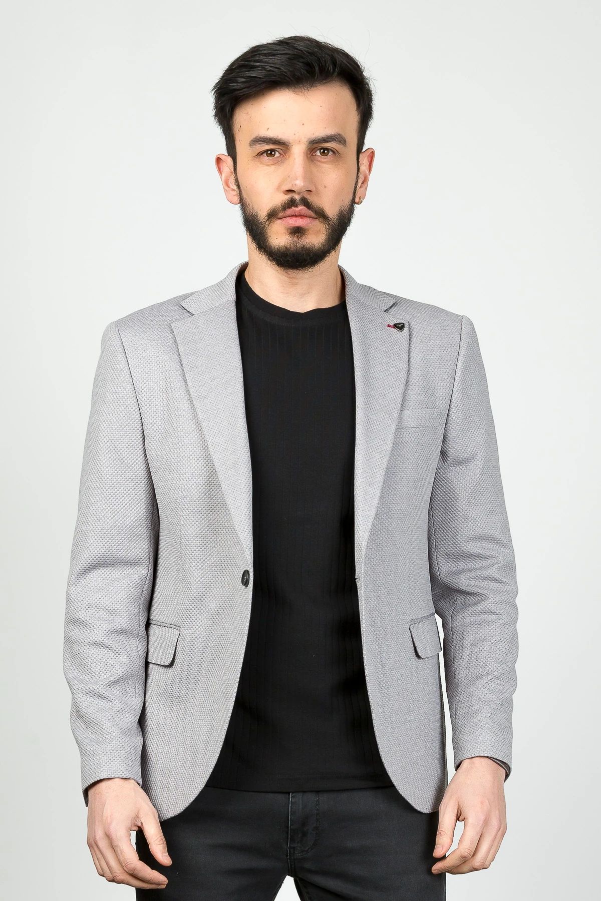 Textured Poly Viscose Slim Fit Blazer