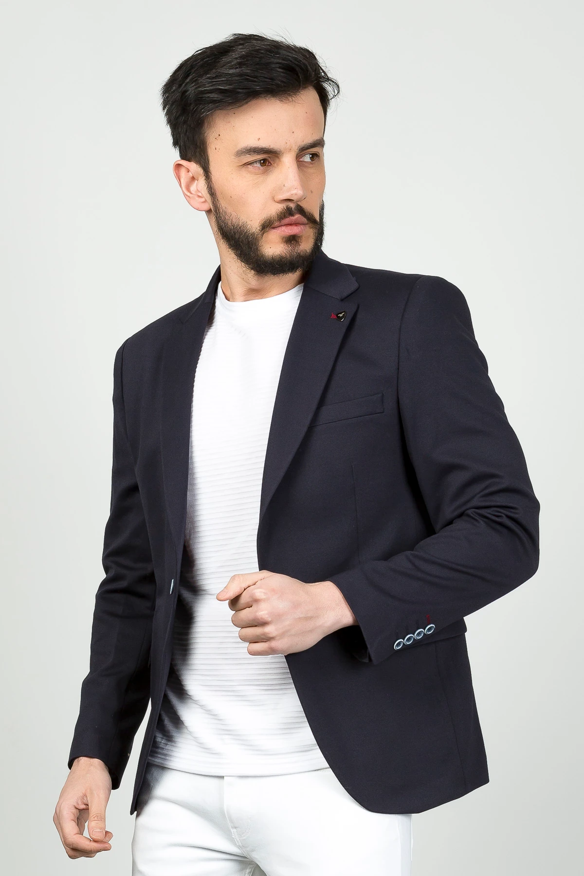 Textured Cotton Blend Slim Fit Blazer