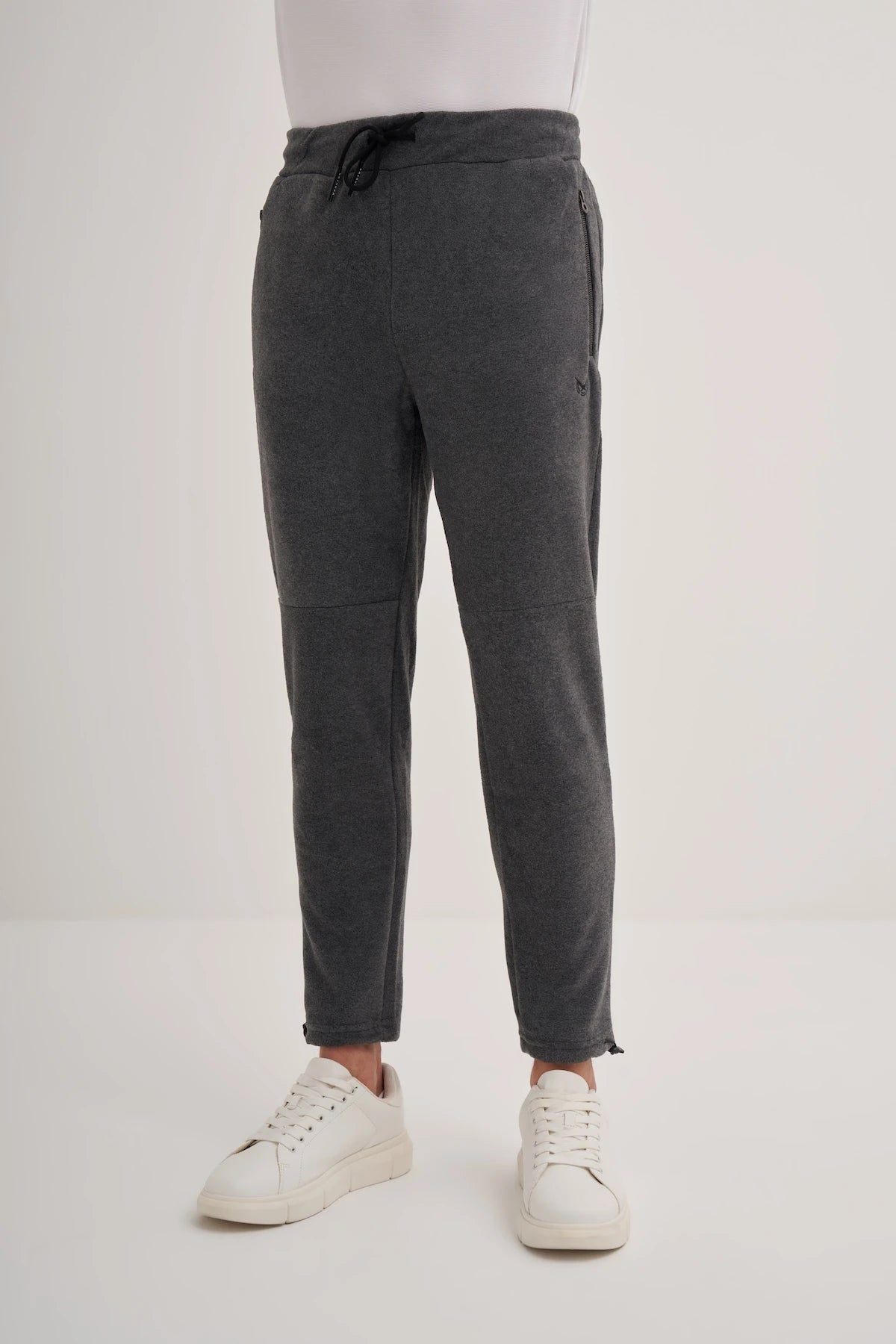 Slim Fit Elastic Leg Cord Lock Polar Fleece Sweatpants with Tie Waist