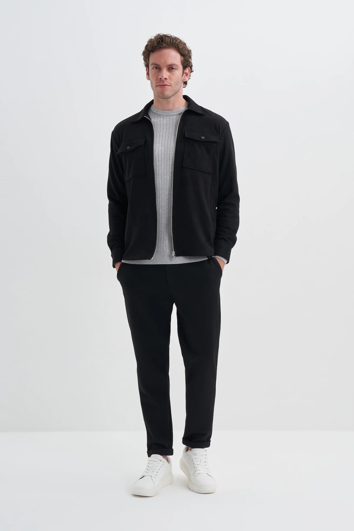 Regular Fit Suede Pocket Detailed Zipper Jacket