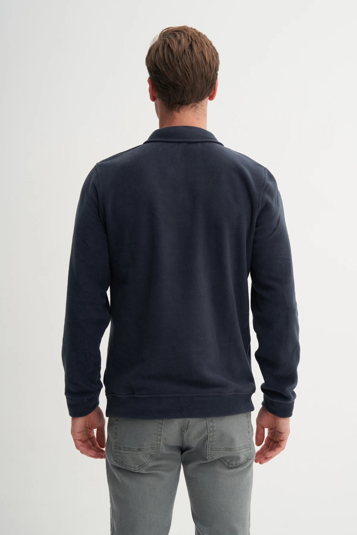 Regular Fit Thick Fleece Stand Collar Zippered Sweatshirt