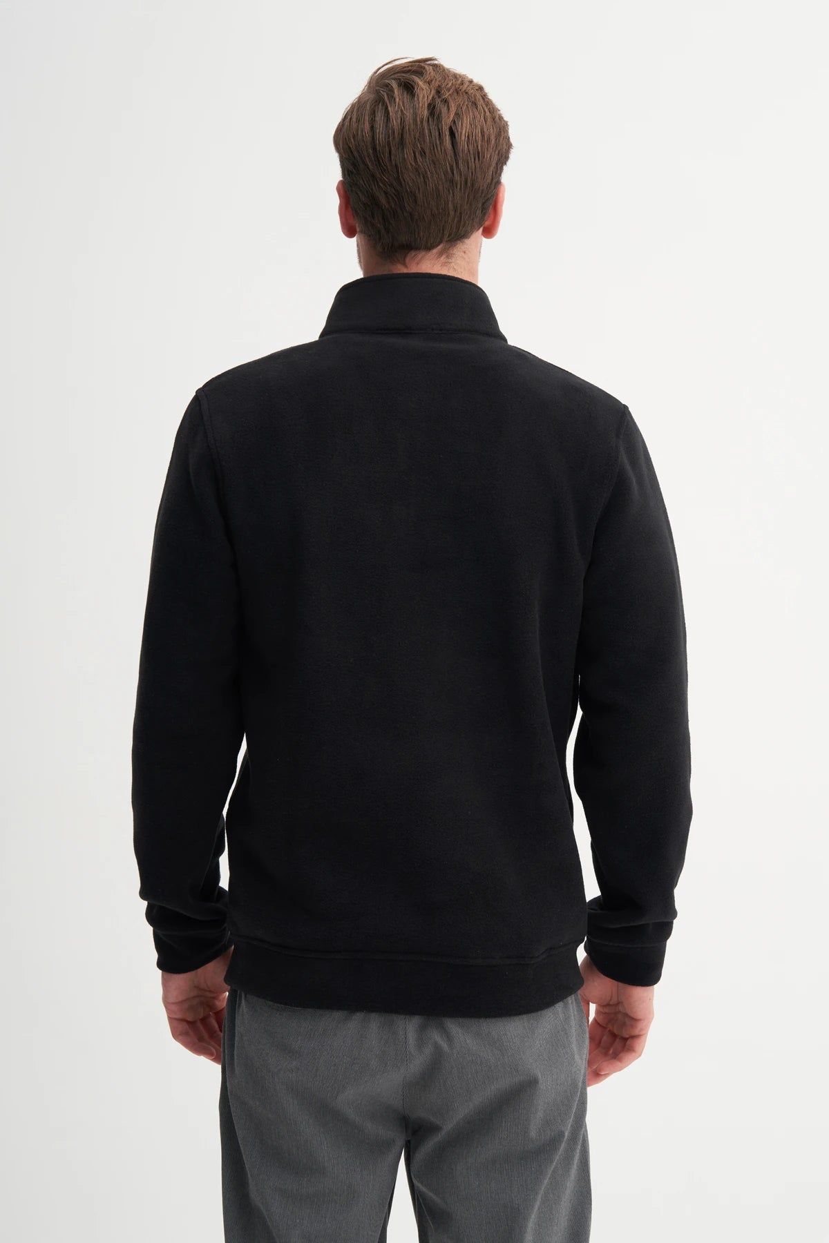 Regular Fit Thick Fleece Stand Collar Zippered Sweatshirt