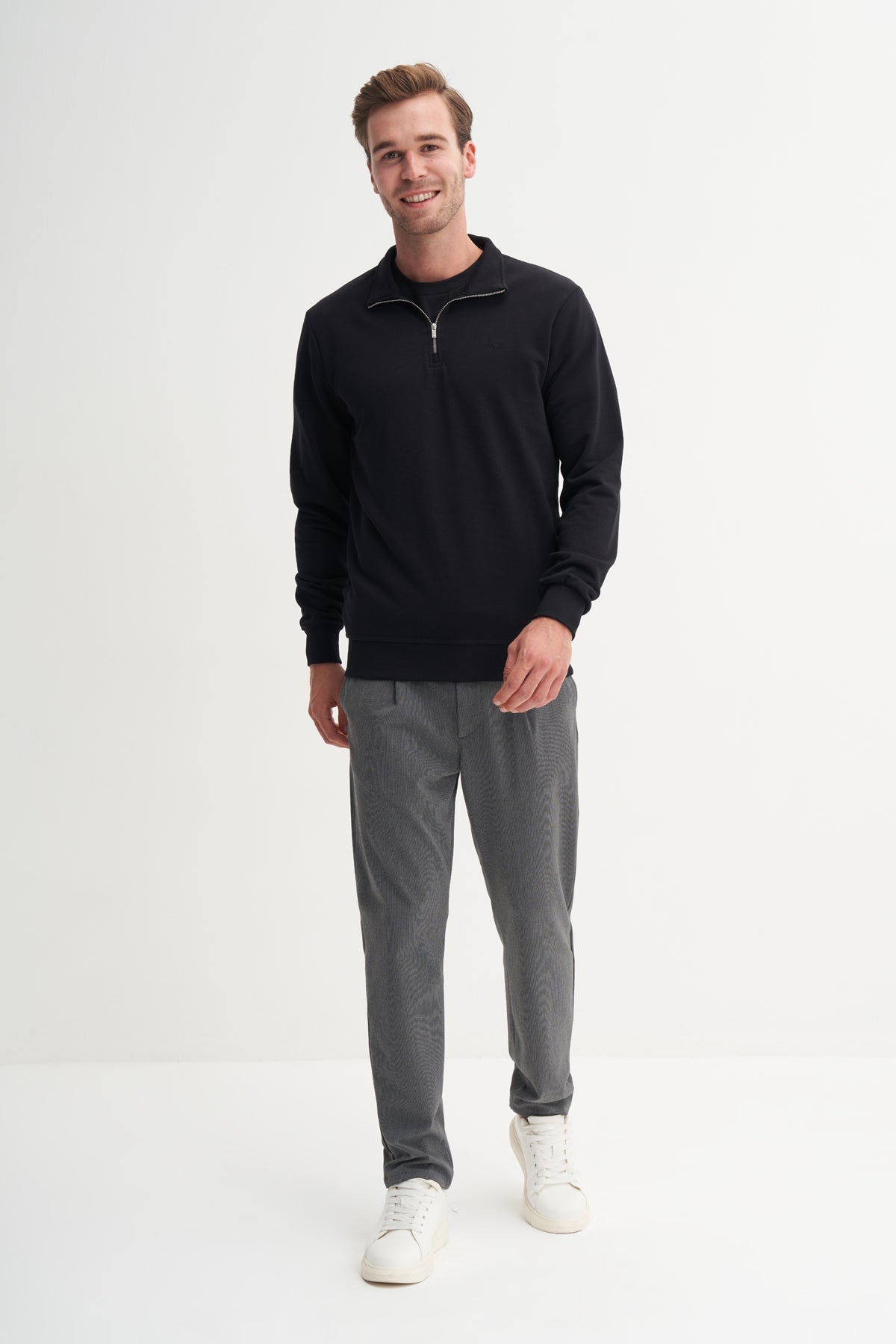 Regular Fit Stand Collar Seasonal 3 Thread Sweatshirt