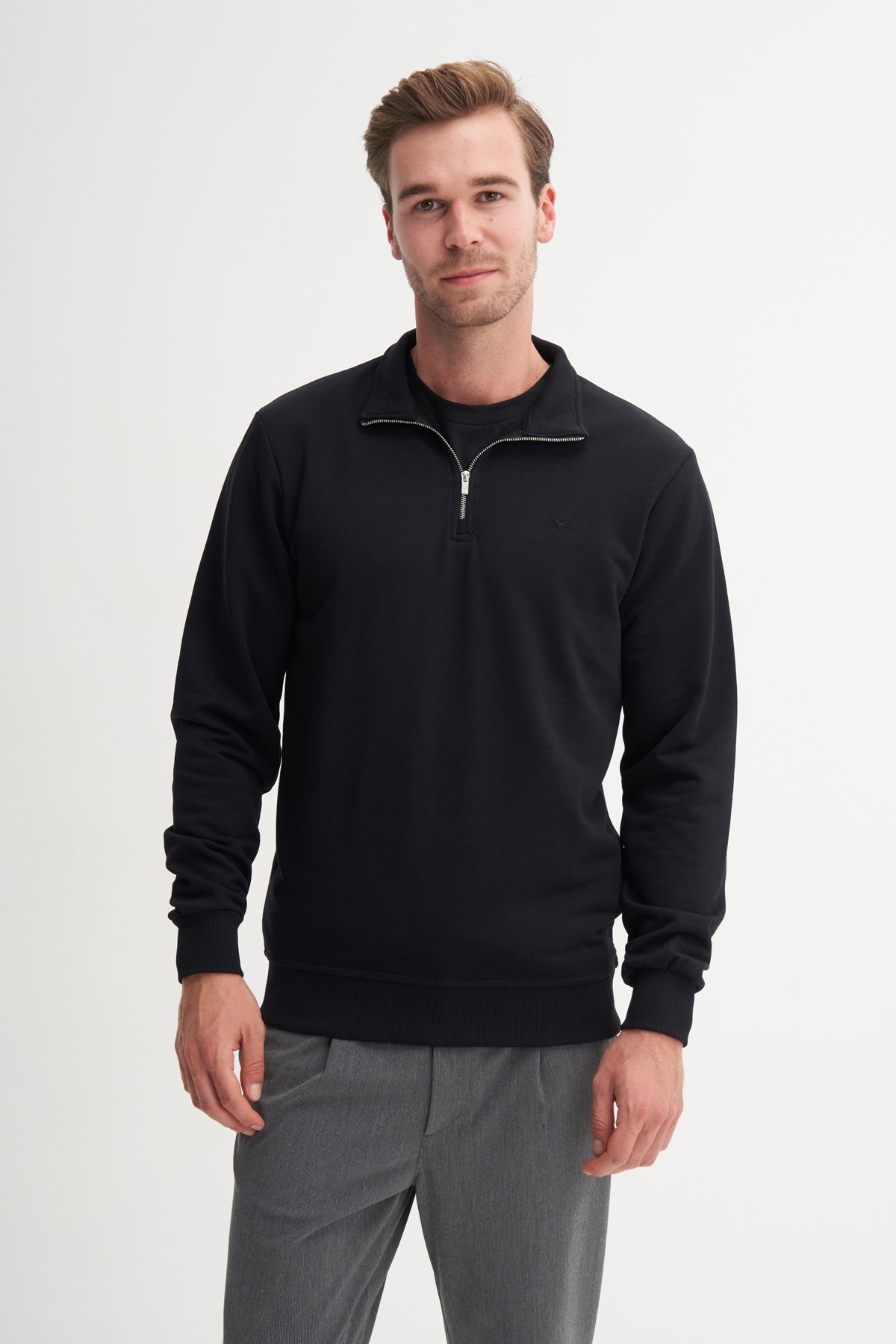 Regular Fit Stand Collar Seasonal 3 Thread Sweatshirt