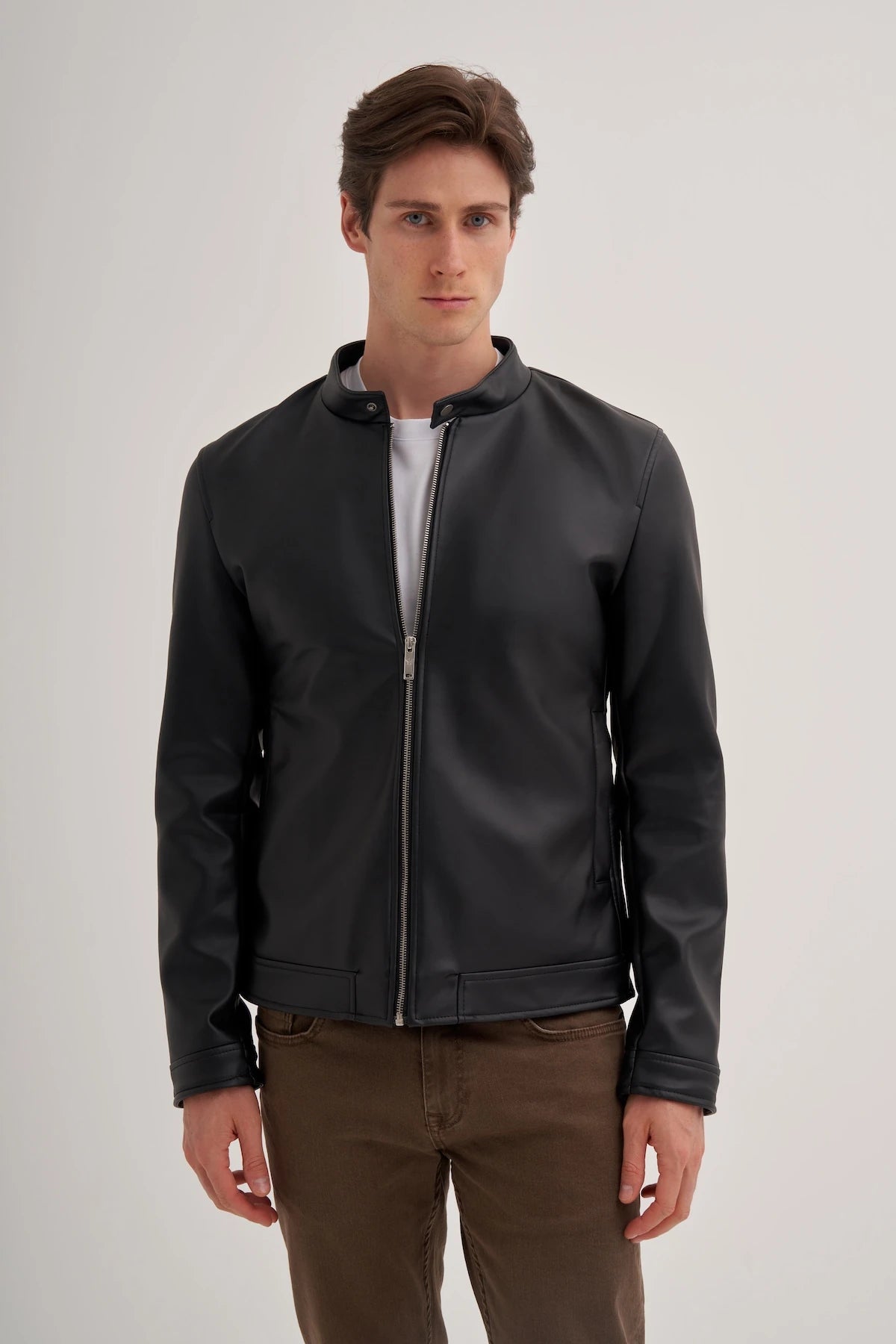 Zippered Genuine Leather Regular Fit Jacket