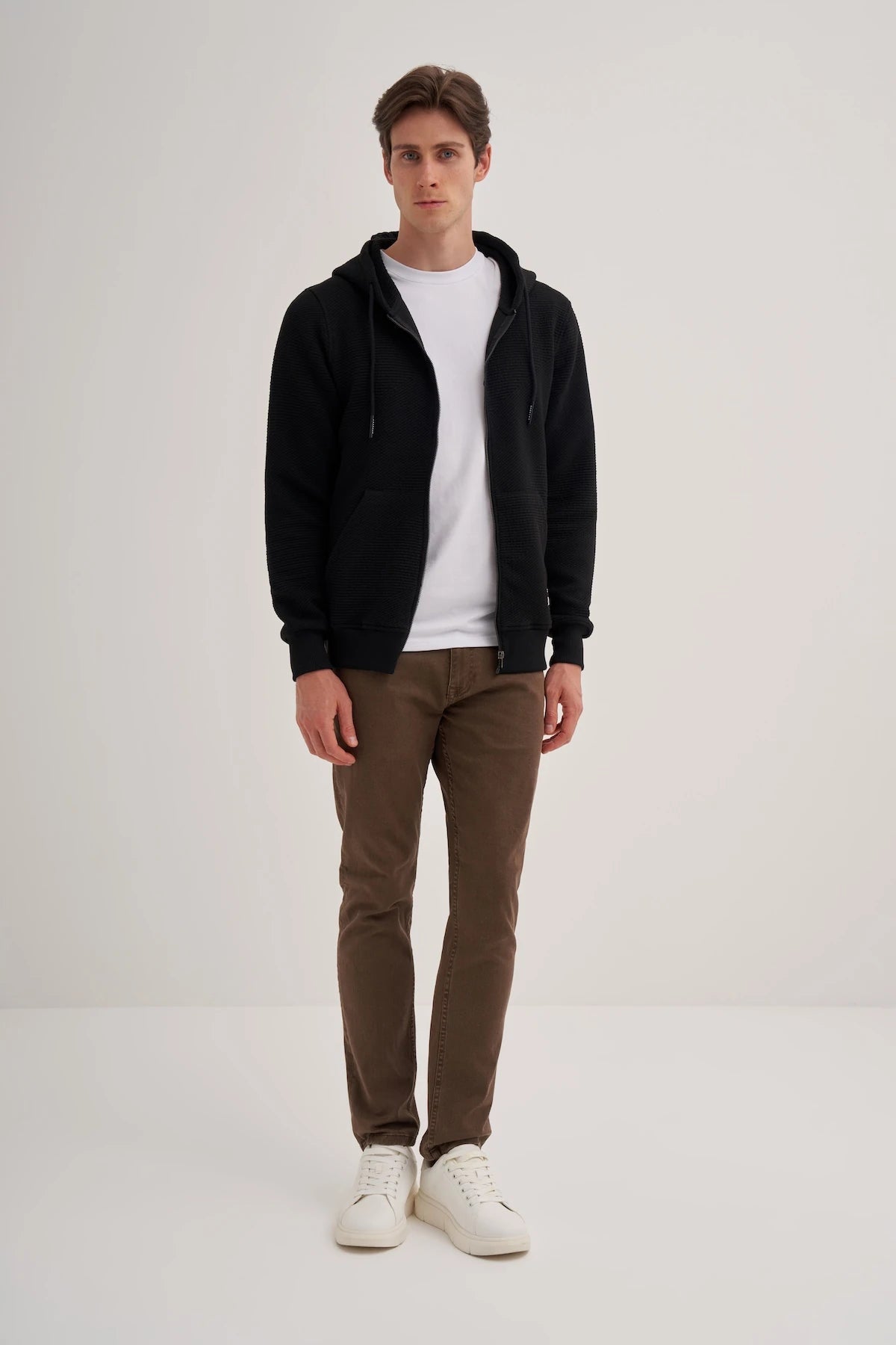 Ottoman Cotton Regular Fit Zip Hooded Jacket