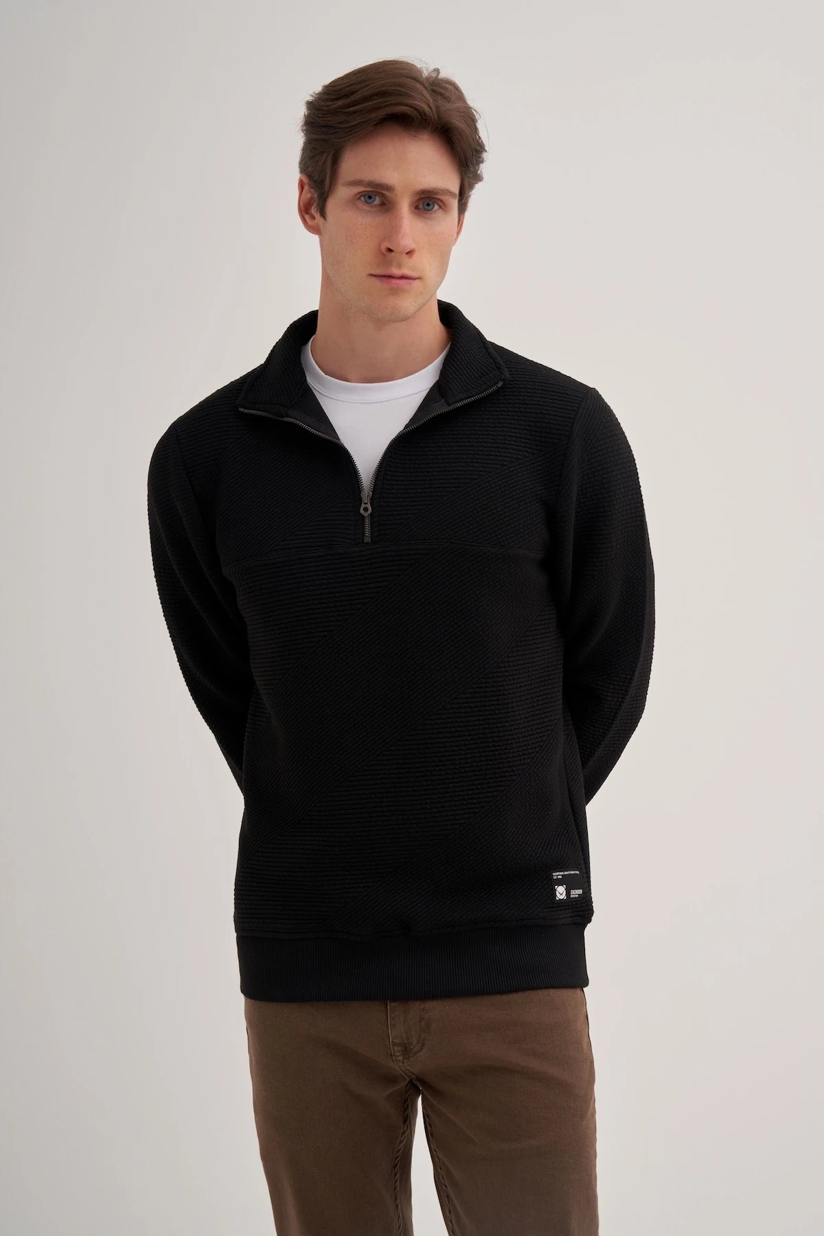 Minizipper Textured Cotton Blend Slim Fit Sweatshirt