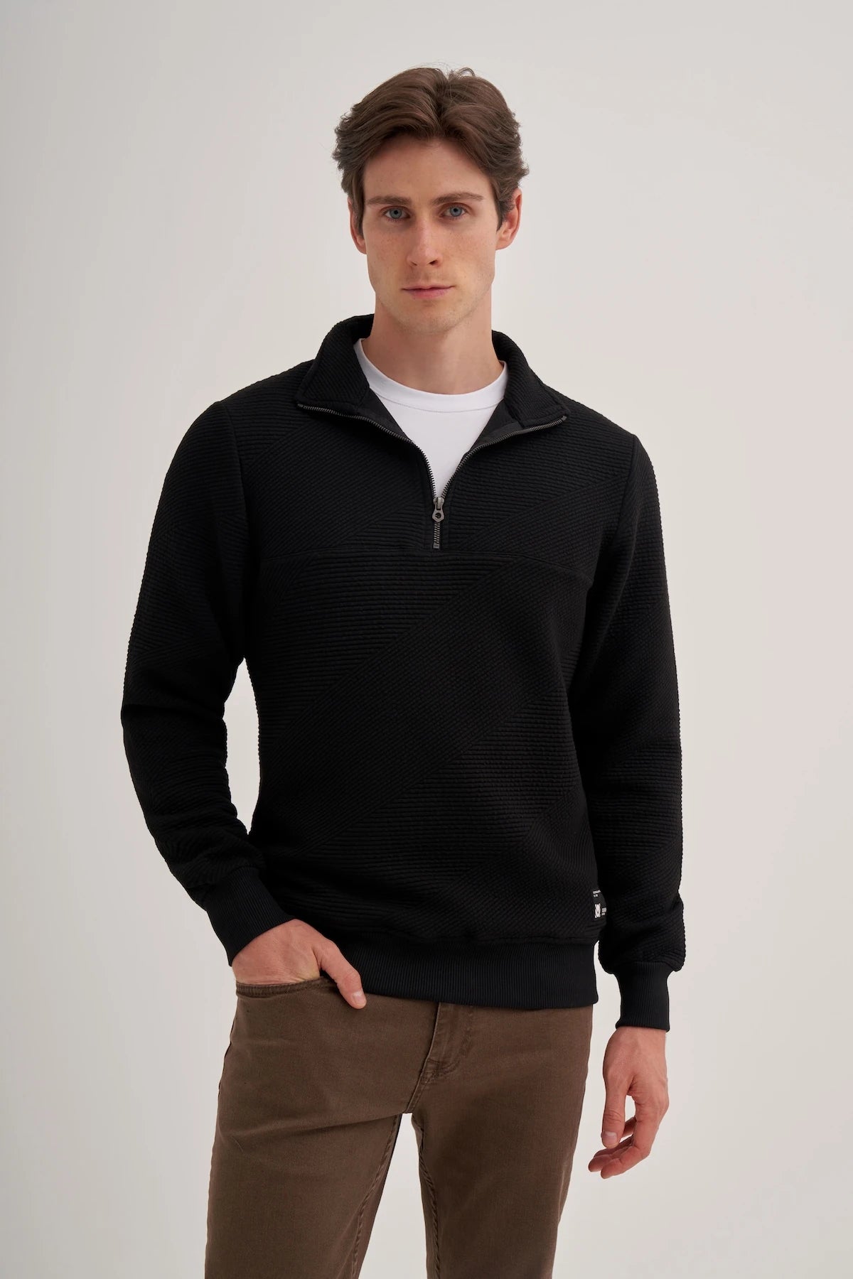Minizipper Textured Cotton Blend Slim Fit Sweatshirt