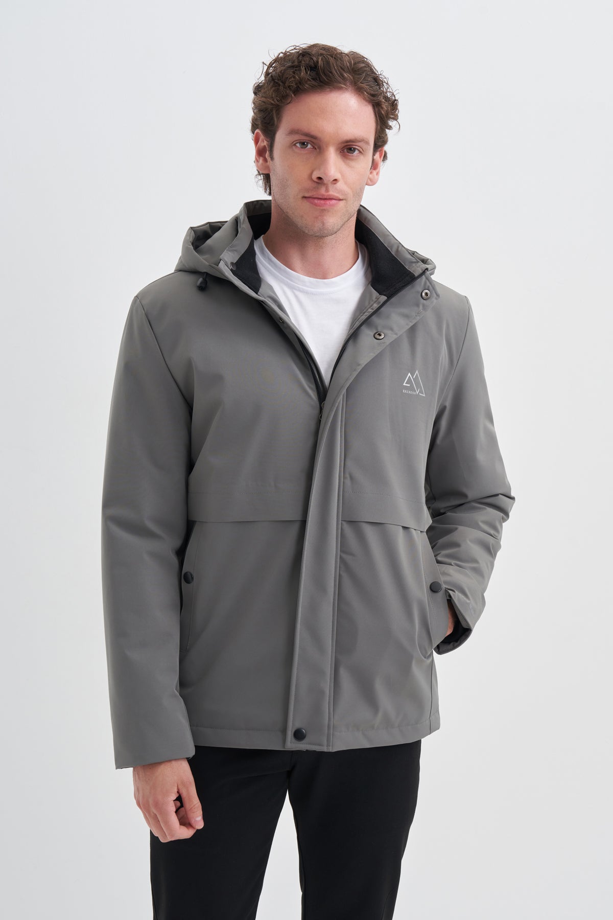 Hooded Logo Polyester Blend Regular Fit Jacket