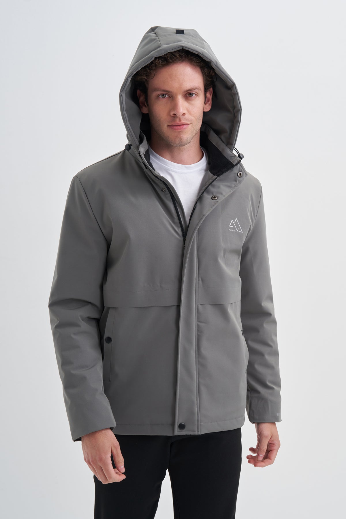 Hooded Logo Polyester Blend Regular Fit Jacket