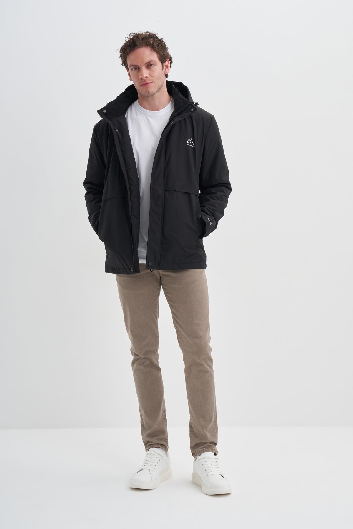 Hooded Logo Polyester Blend Regular Fit Jacket