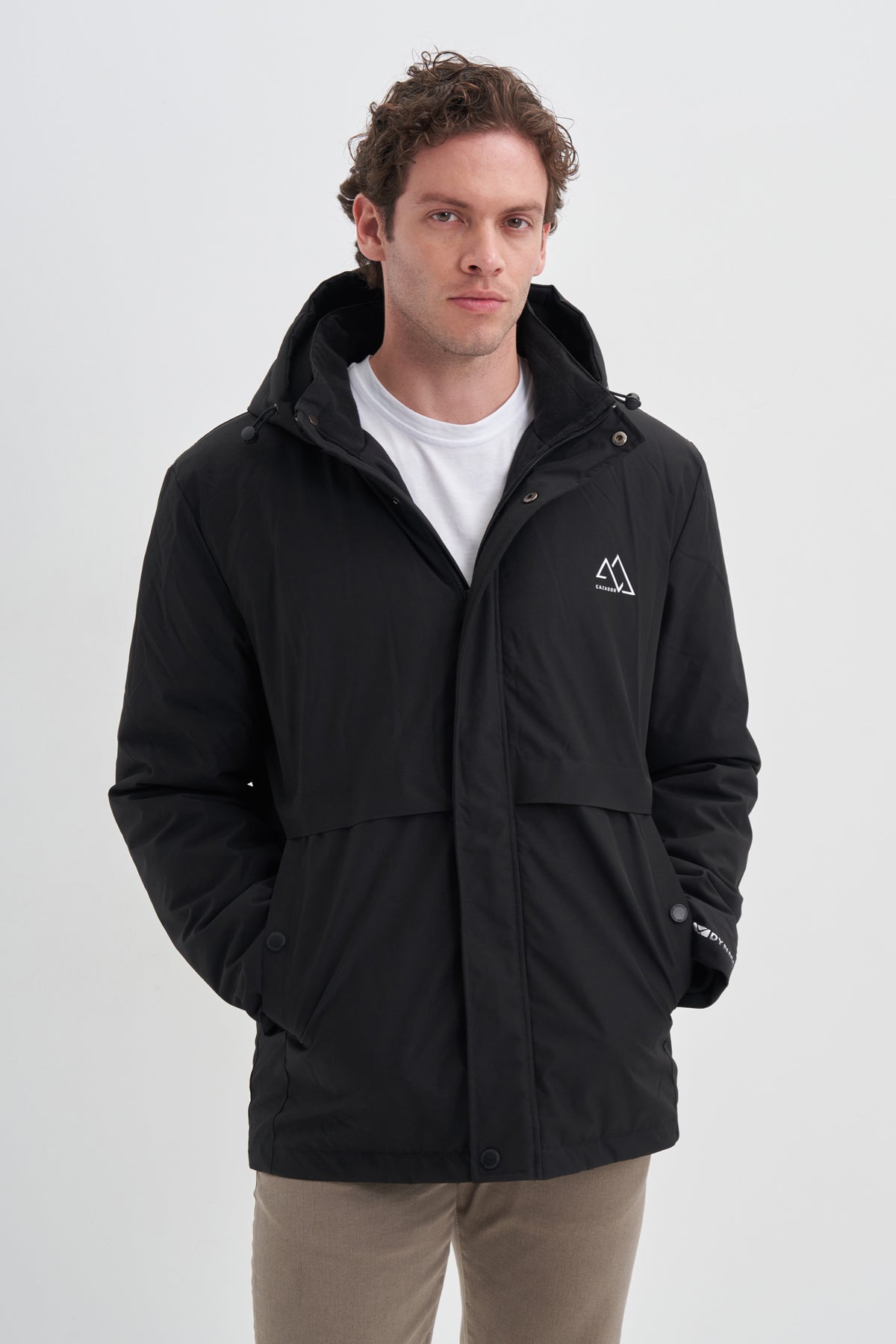 Hooded Logo Polyester Blend Regular Fit Jacket
