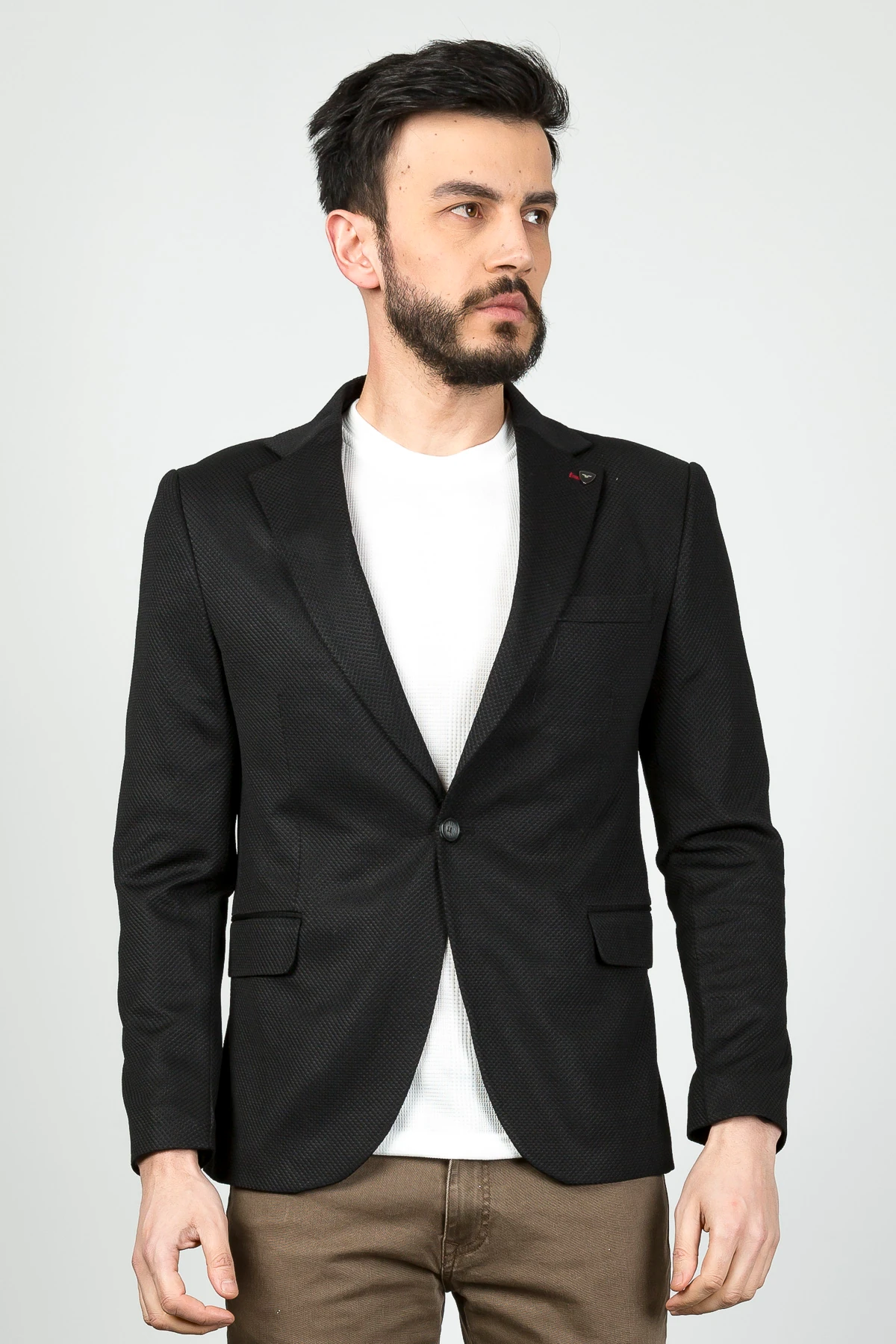 Textured Poly Viscose Slim Fit Blazer
