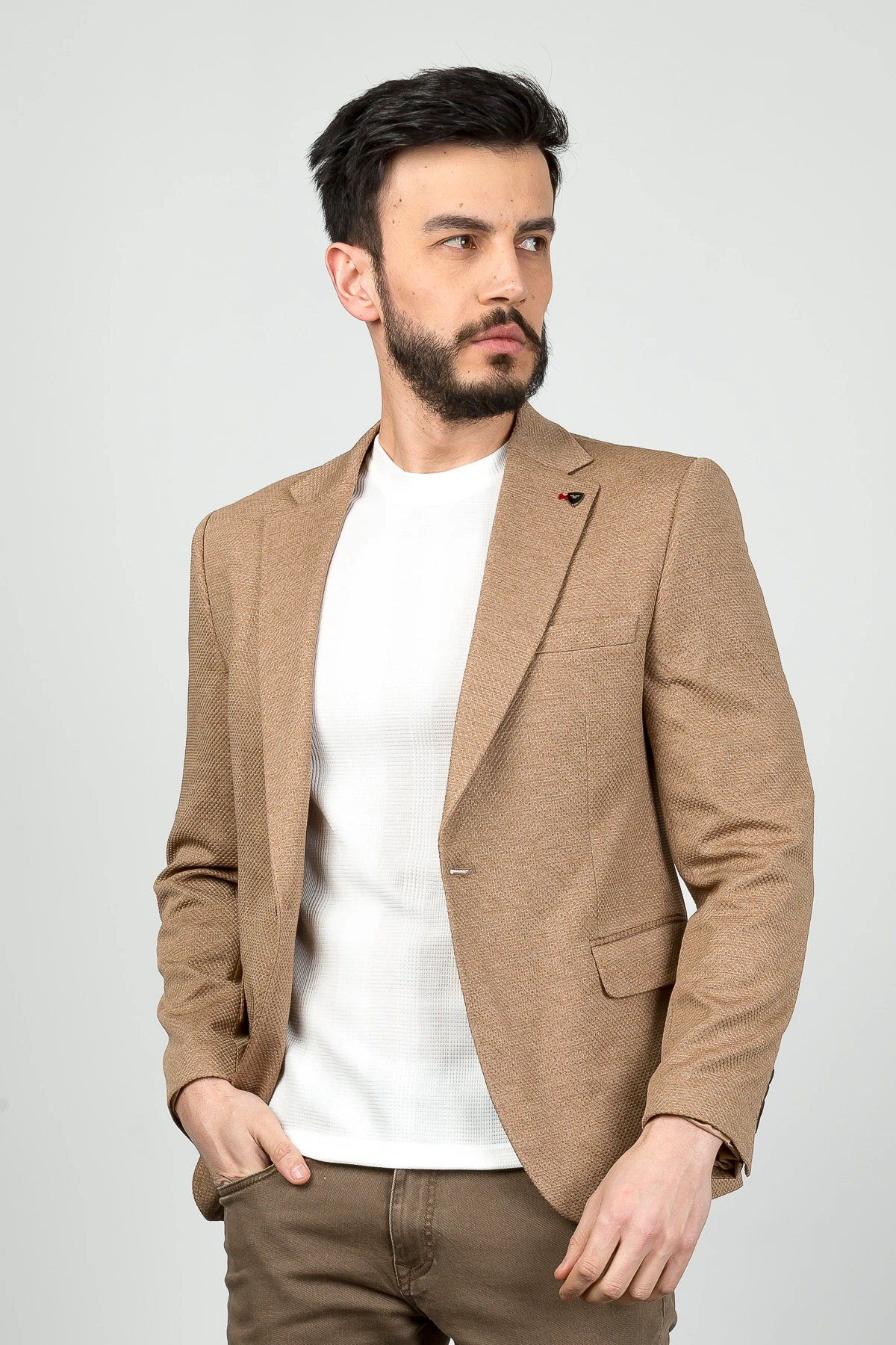 Textured Poly Viscose Slim Fit Blazer