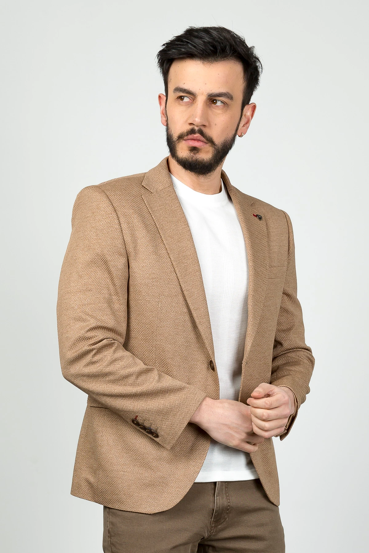 Textured Poly Viscose Slim Fit Blazer