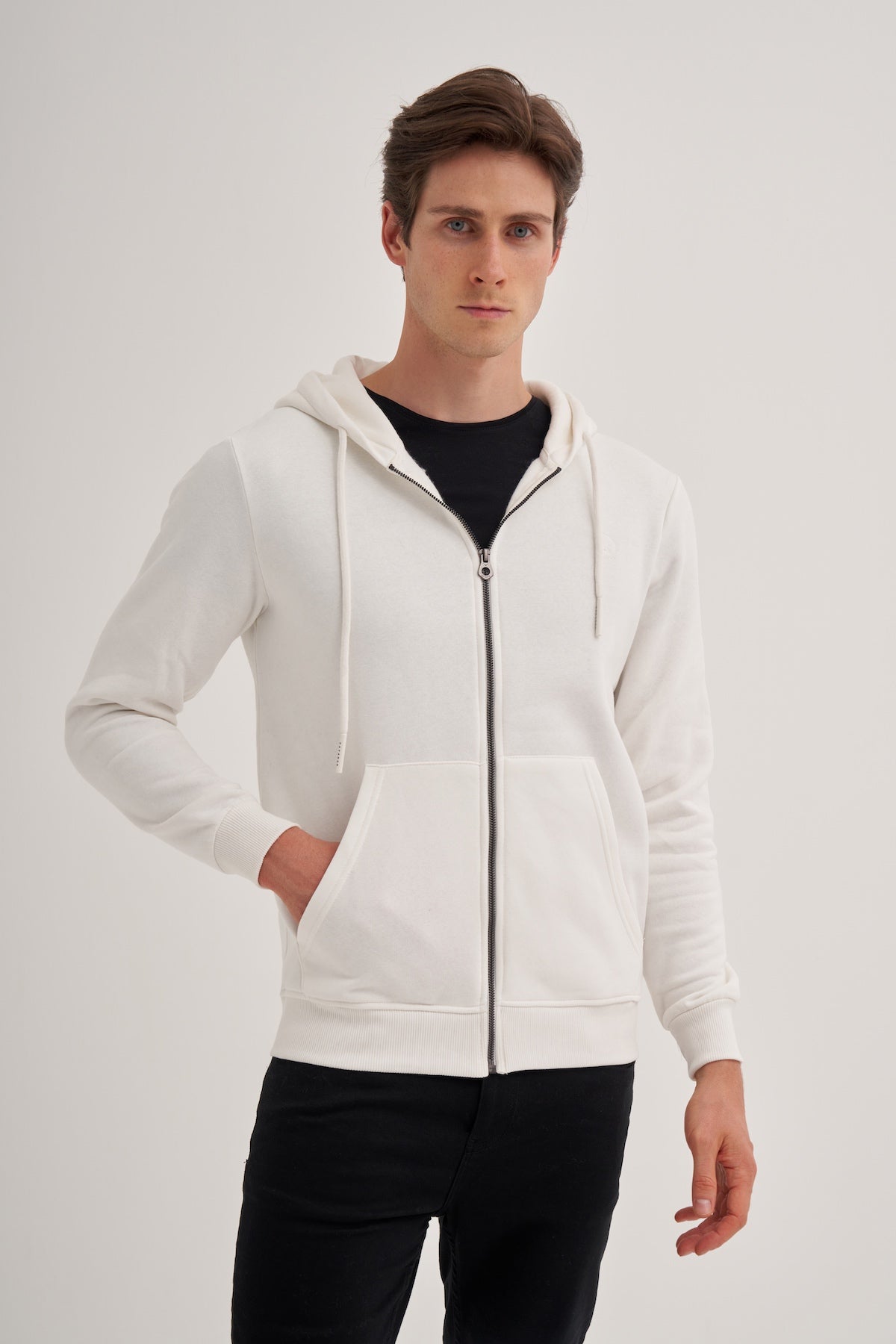 Raised 3 Thread Fabric Basic Hooded Regular Fit Sweat Jacket