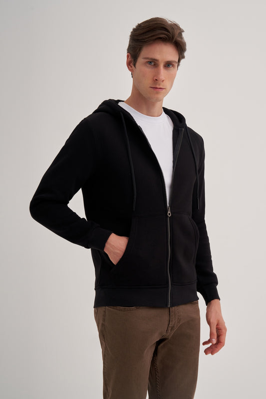 Raised 3 Thread Fabric Basic Hooded Regular Fit Sweat Jacket