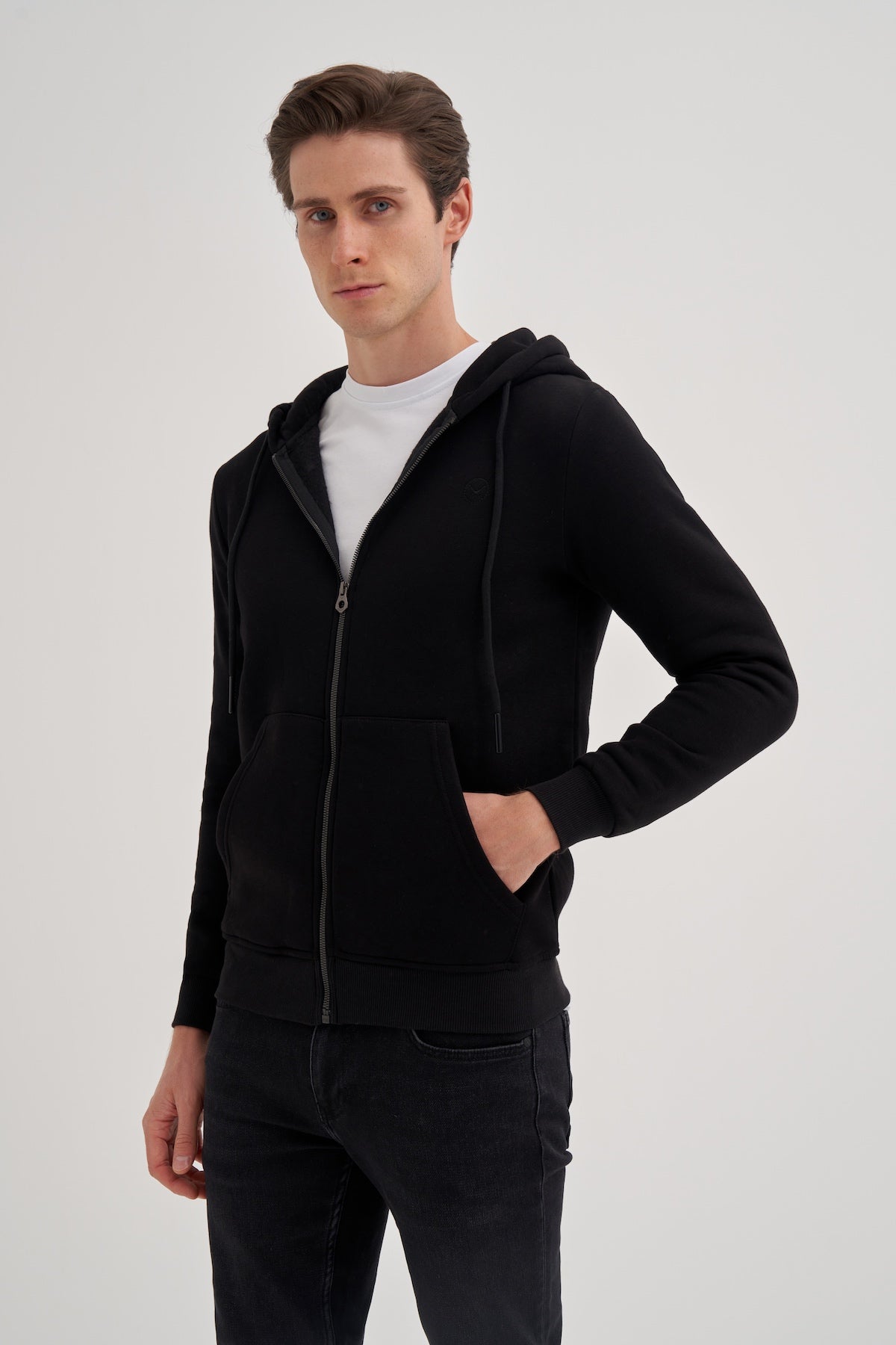 Raised 3 Thread Fabric Basic Hooded Regular Fit Sweat Jacket