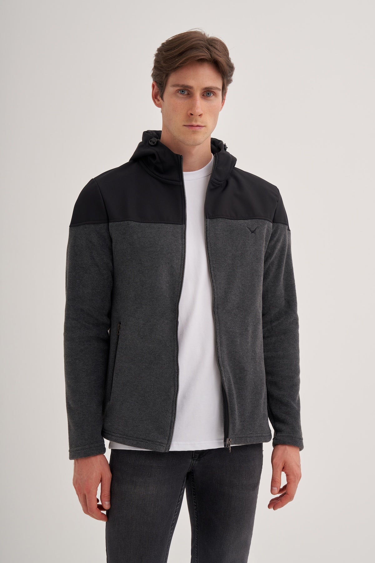 Hooded Polar Fabric Basic Regular Fit Sweat Jacket