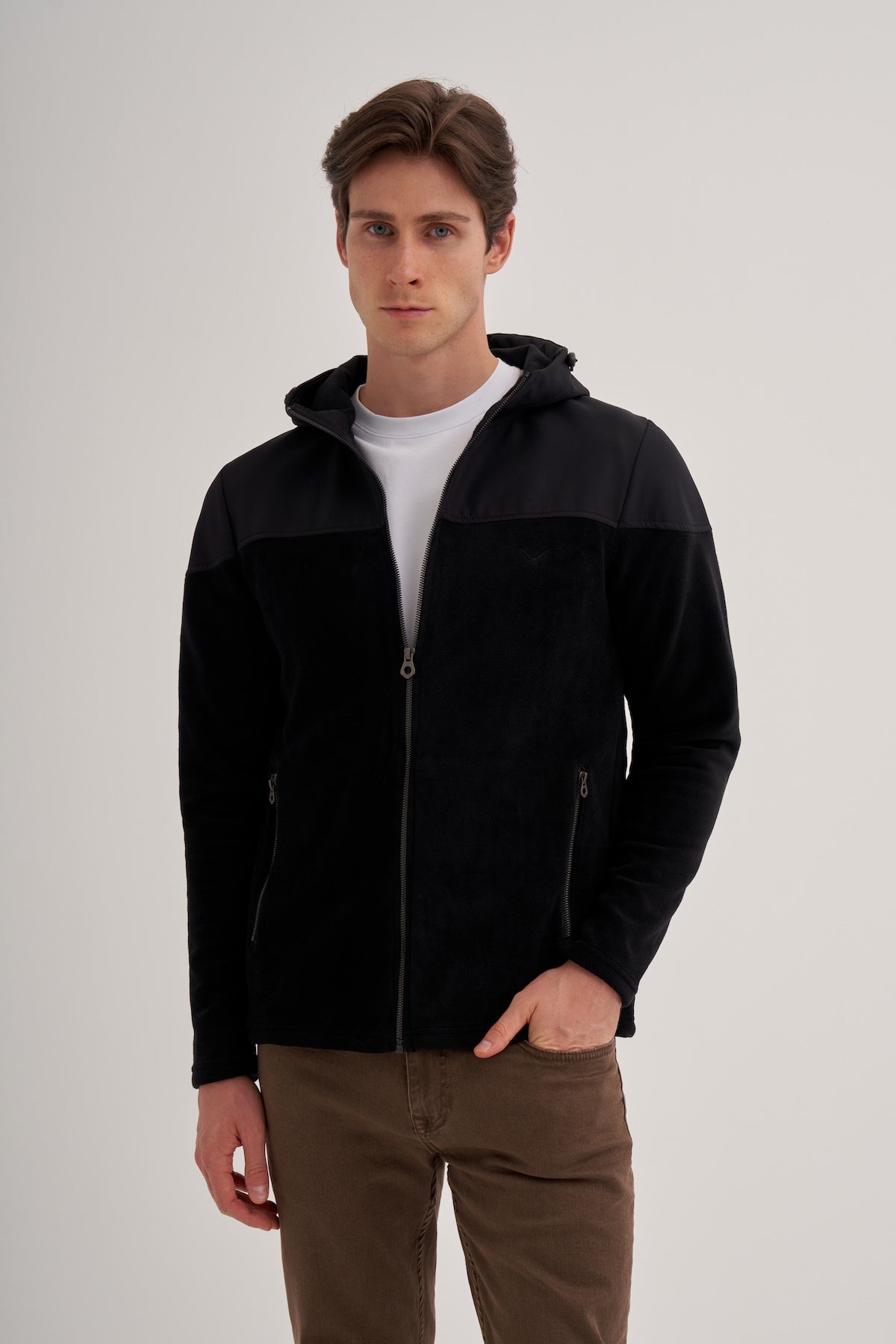 Hooded Polar Fabric Basic Regular Fit Sweat Jacket