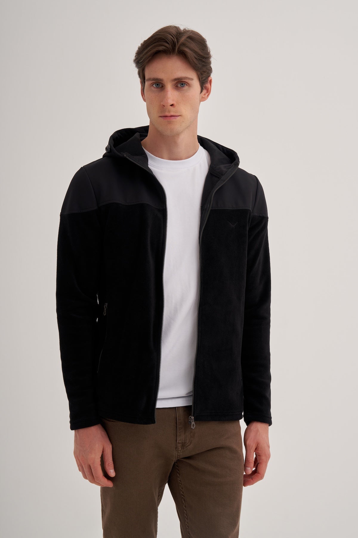 Hooded Polar Fabric Basic Regular Fit Sweat Jacket