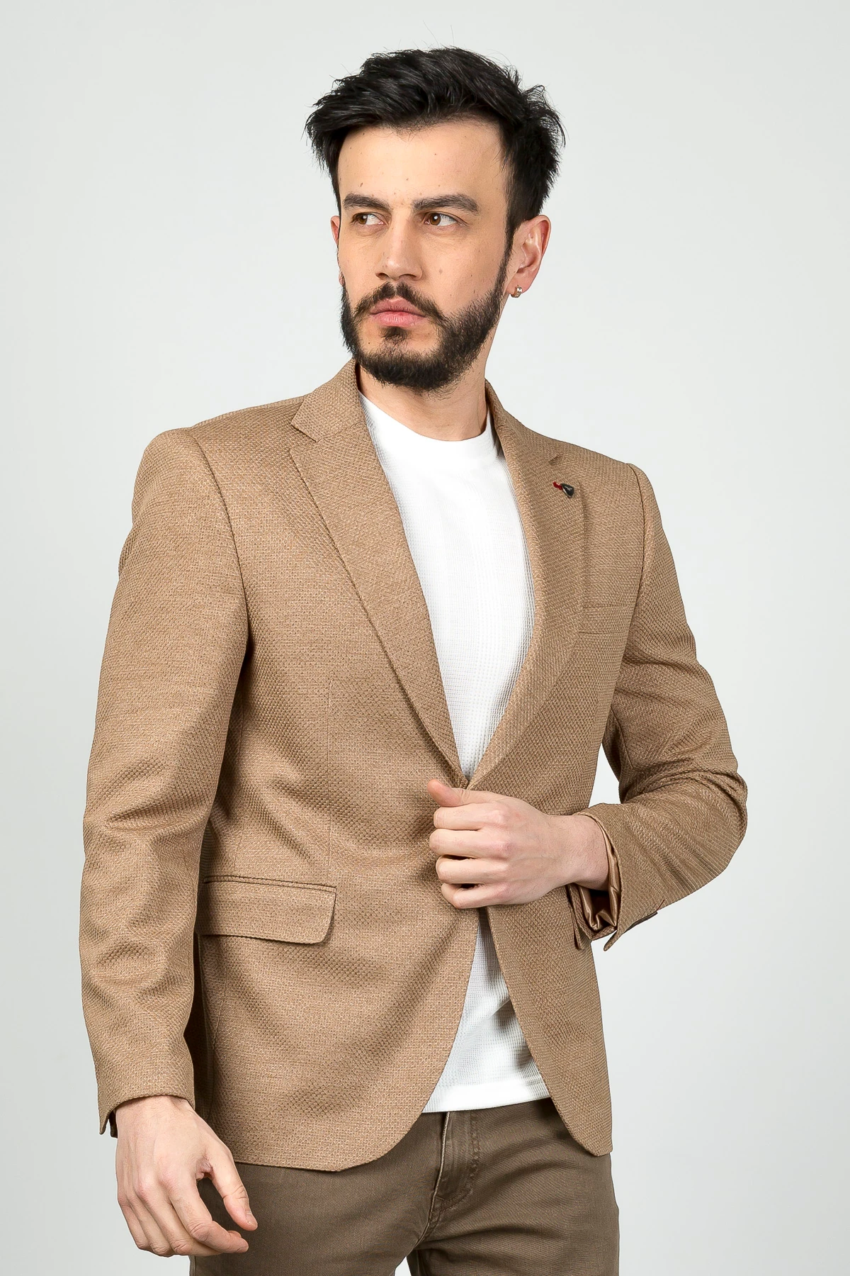 Textured Poly Viscose Slim Fit Blazer
