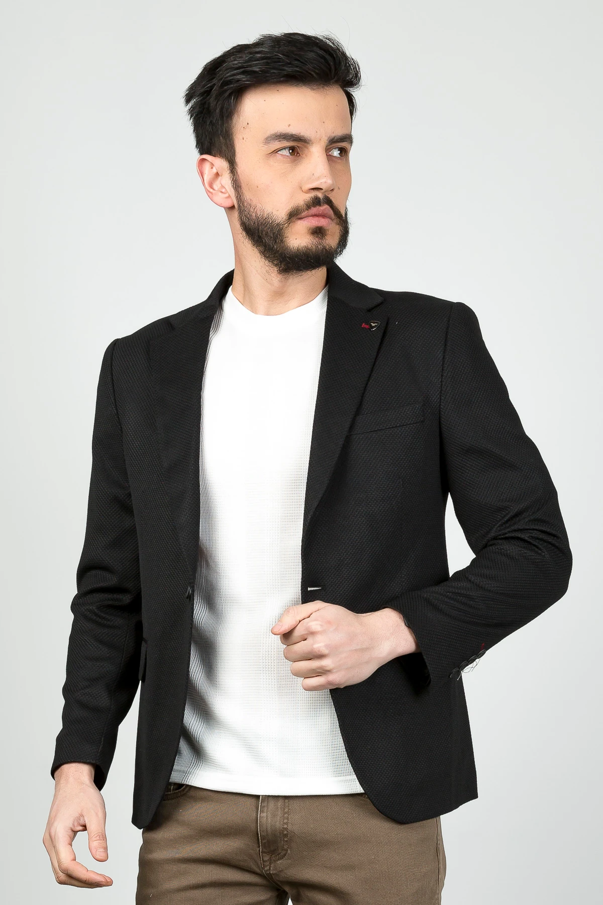 Textured Poly Viscose Slim Fit Blazer