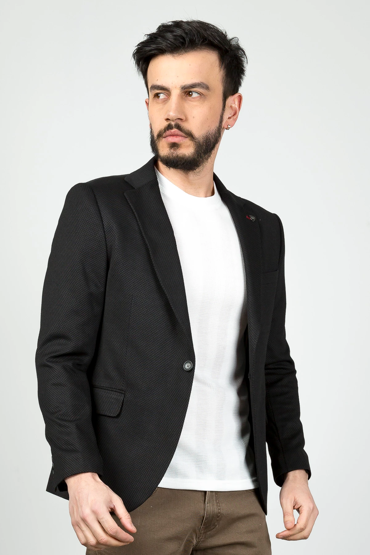 Textured Poly Viscose Slim Fit Blazer