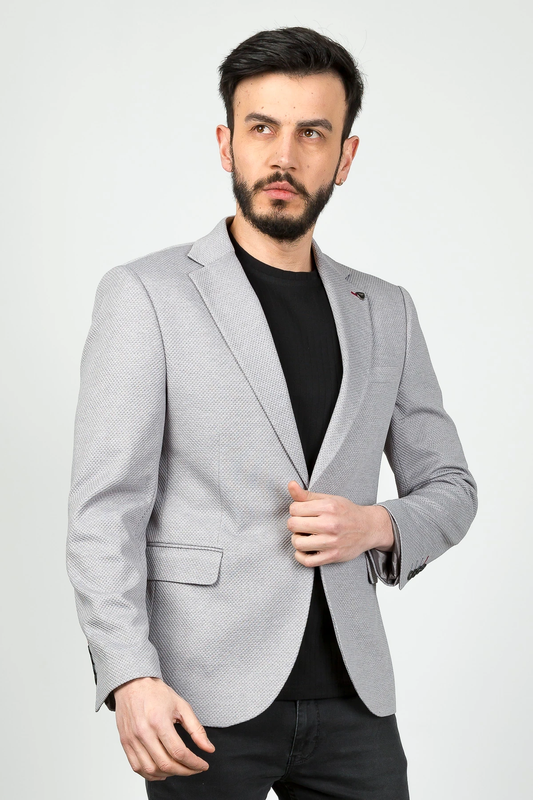 Textured Poly Viscose Slim Fit Blazer