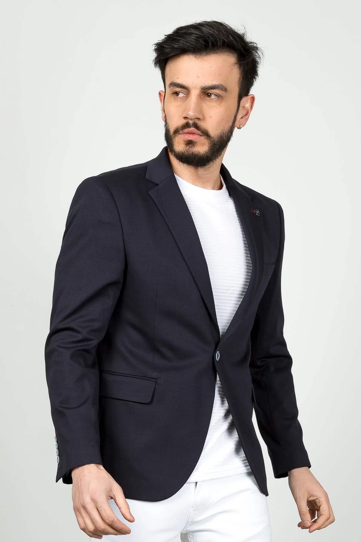 Textured Cotton Blend Slim Fit Blazer