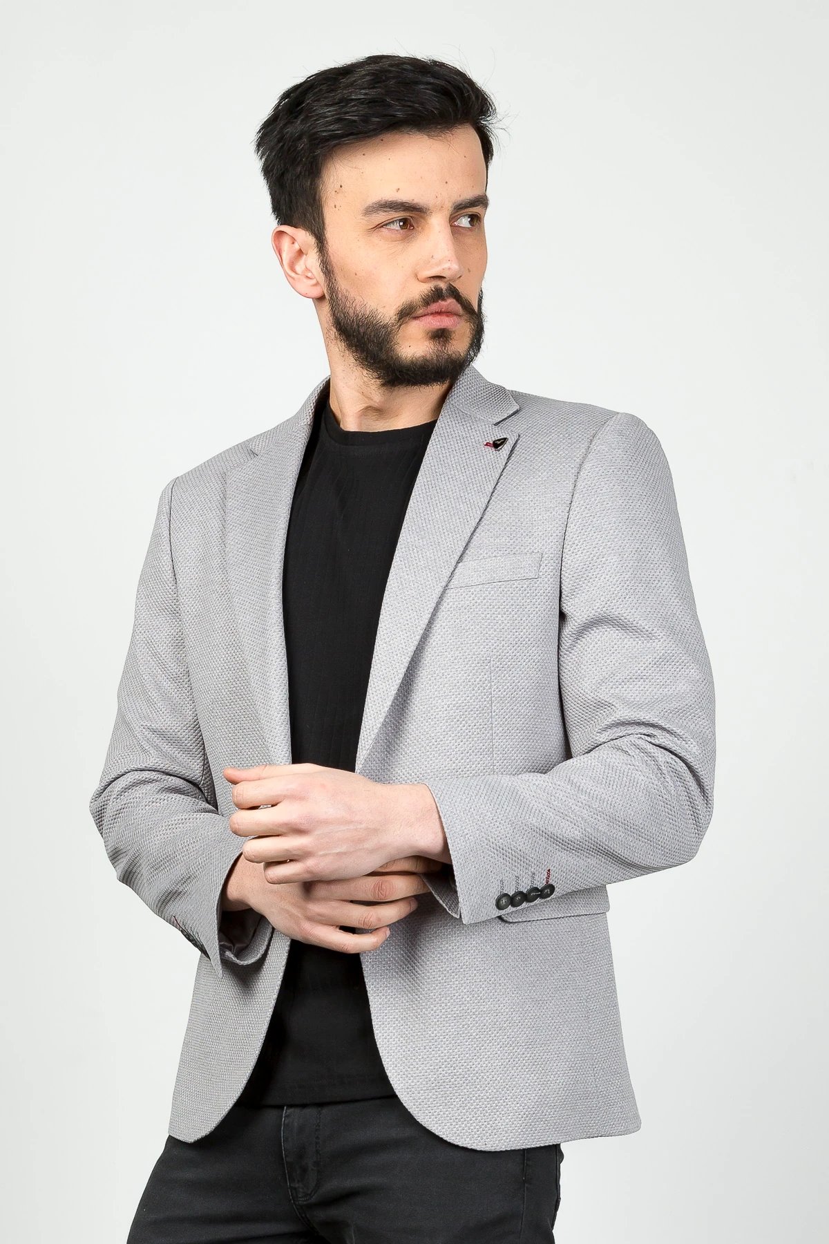 Textured Poly Viscose Slim Fit Blazer