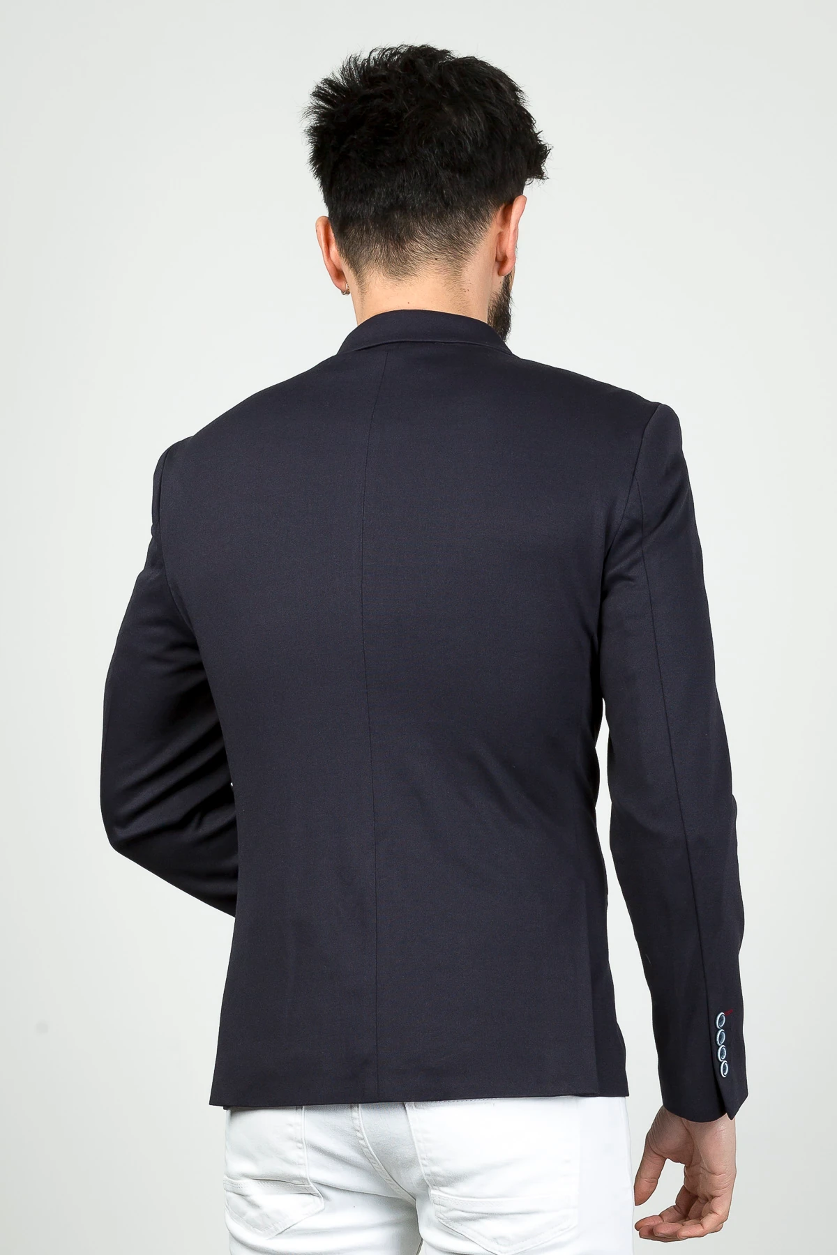 Textured Cotton Blend Slim Fit Blazer