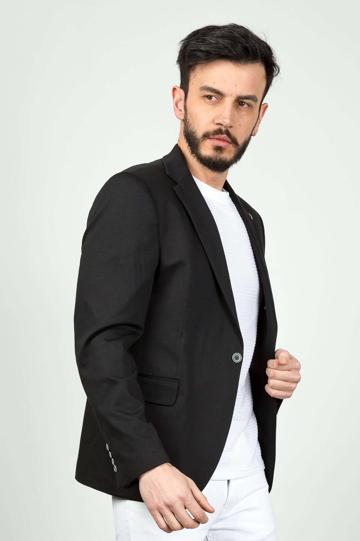 Textured Cotton Blend Slim Fit Blazer