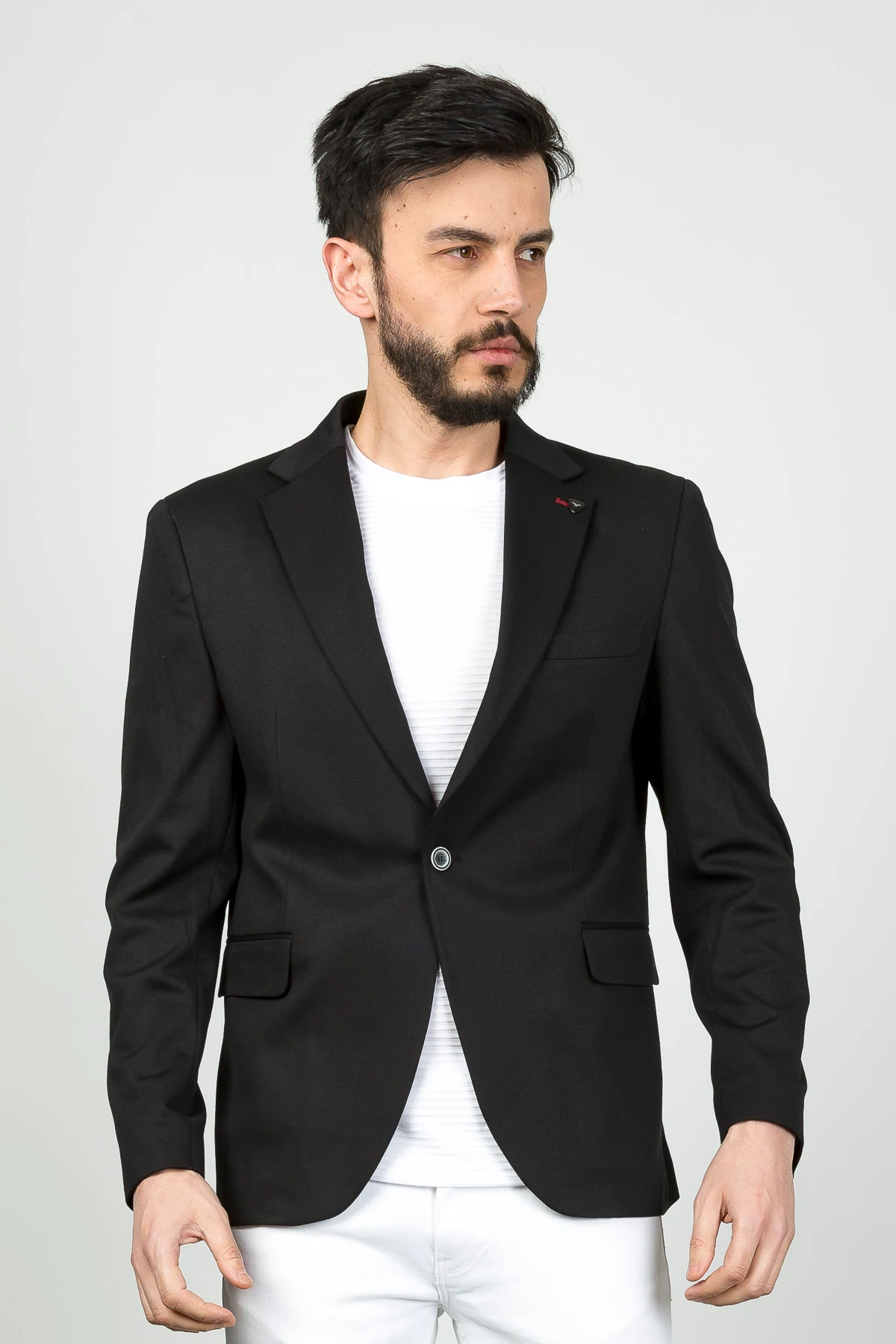 Textured Cotton Blend Slim Fit Blazer