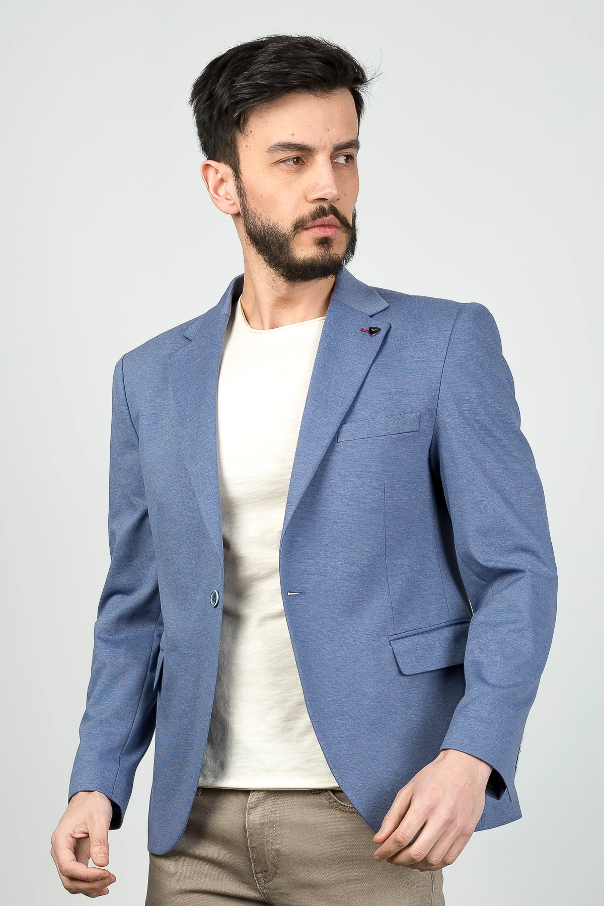Textured Cotton Blend Slim Fit Blazer