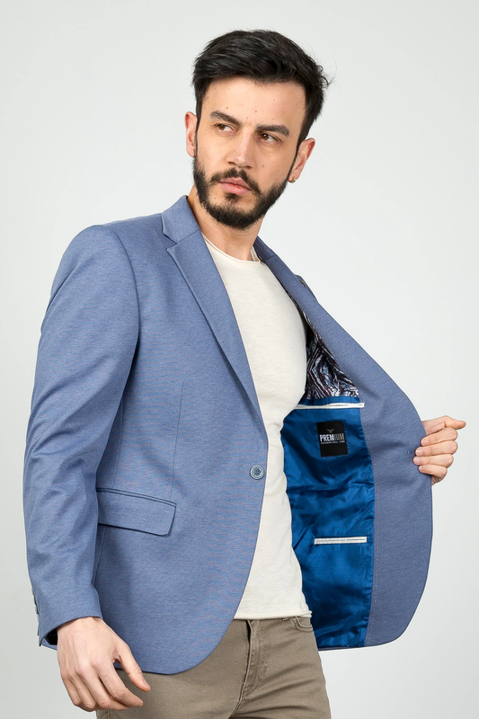 Textured Cotton Blend Slim Fit Blazer