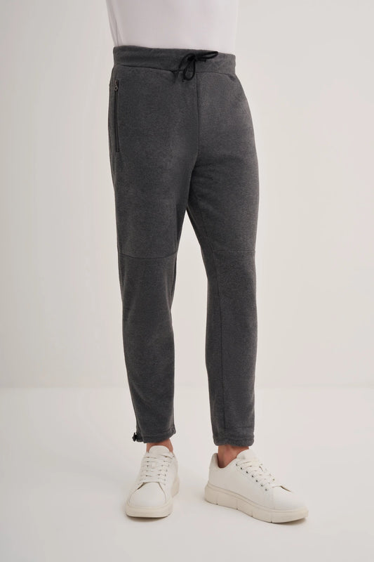 Slim Fit Elastic Leg Cord Lock Polar Fleece Sweatpants with Tie Waist