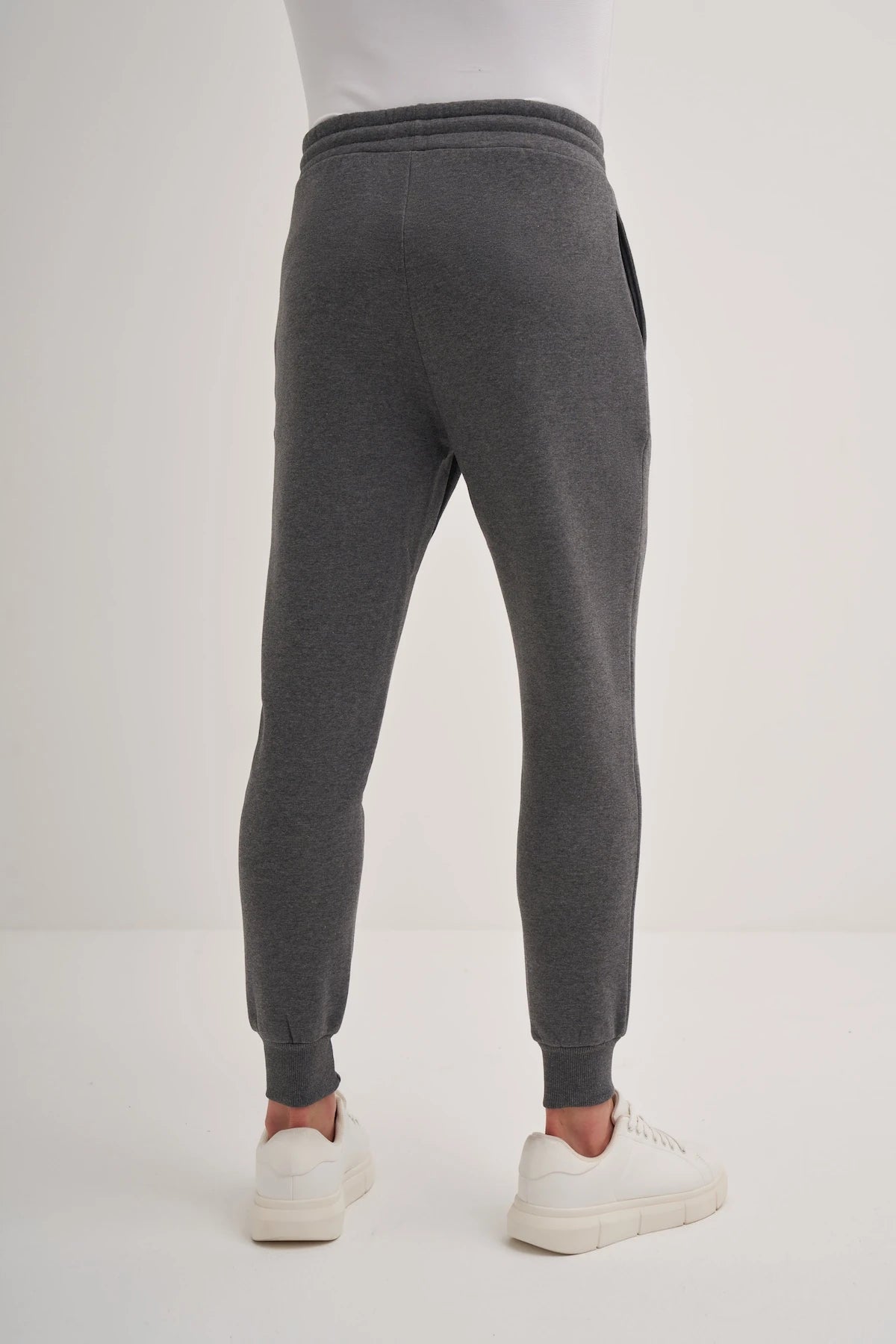 Slim Fit Elastic Leg Cord Lock Polar Fleece Sweatpants with Tie Waist