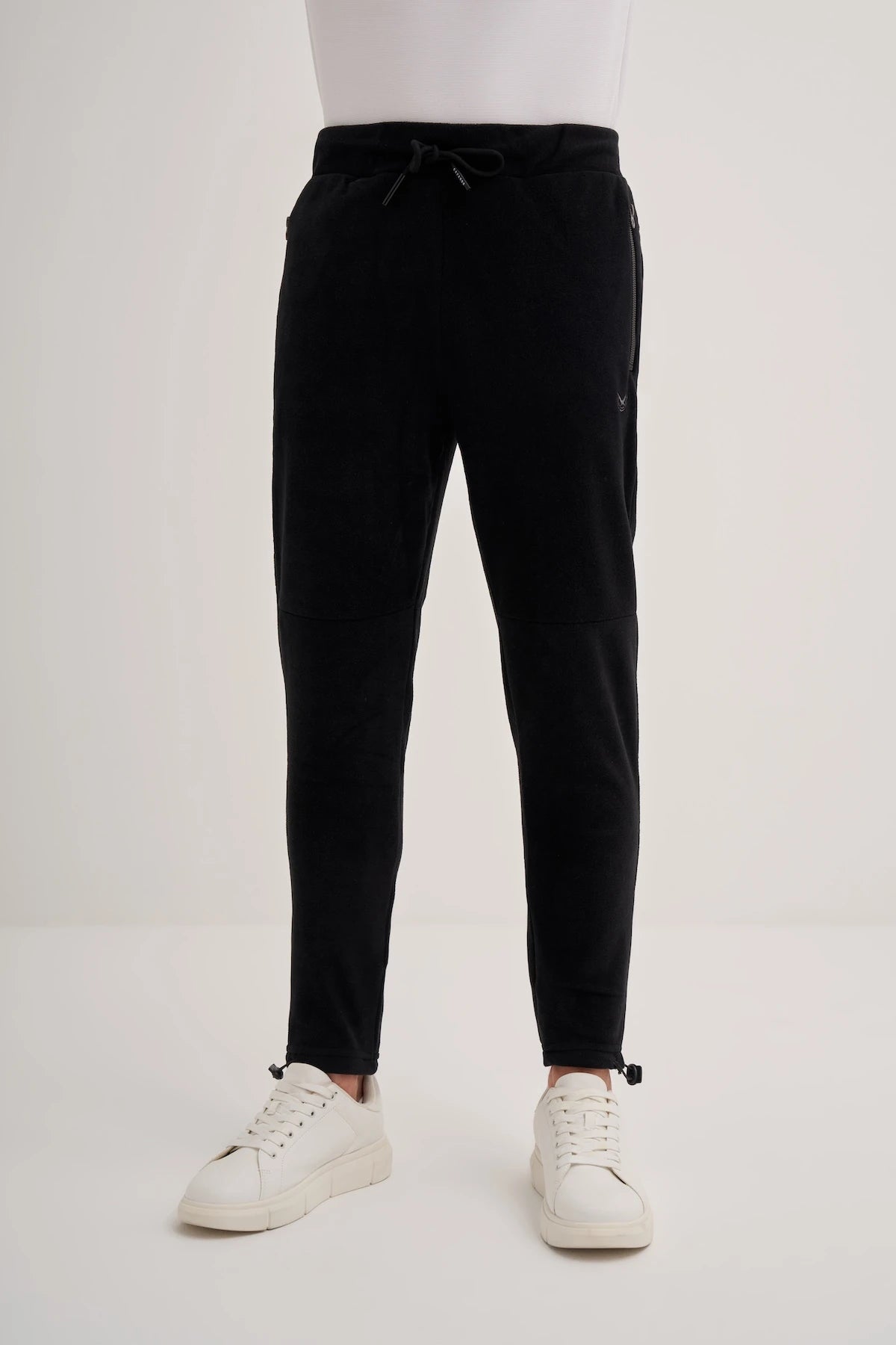 Slim Fit Elastic Leg Cord Lock Polar Fleece Sweatpants with Tie Waist
