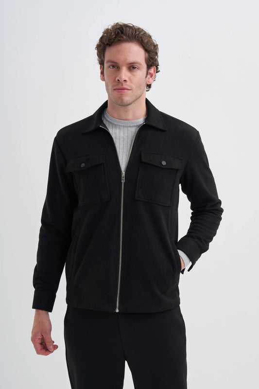 Regular Fit Suede Pocket Detailed Zipper Jacket