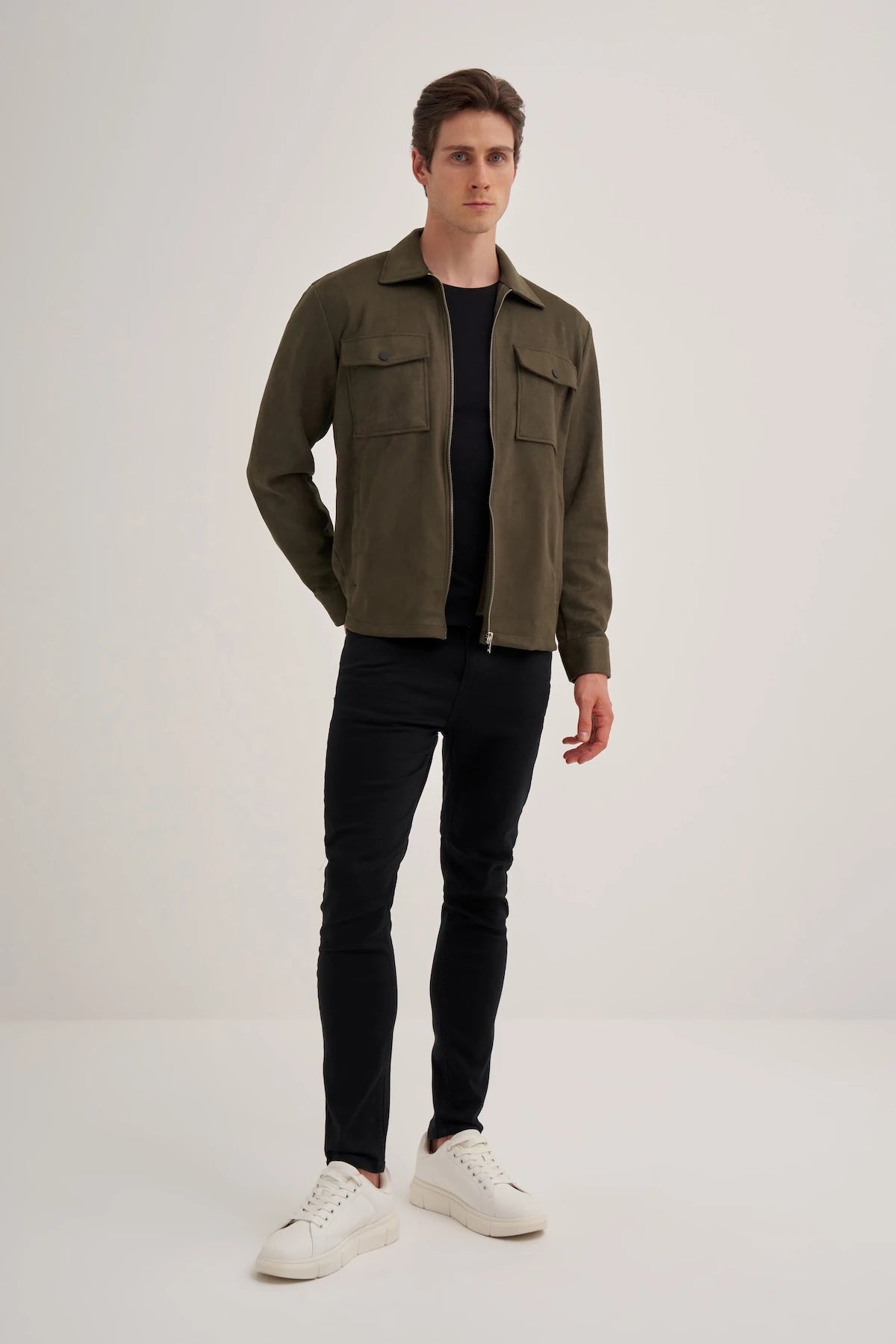 Regular Fit Suede Pocket Detailed Zipper Jacket