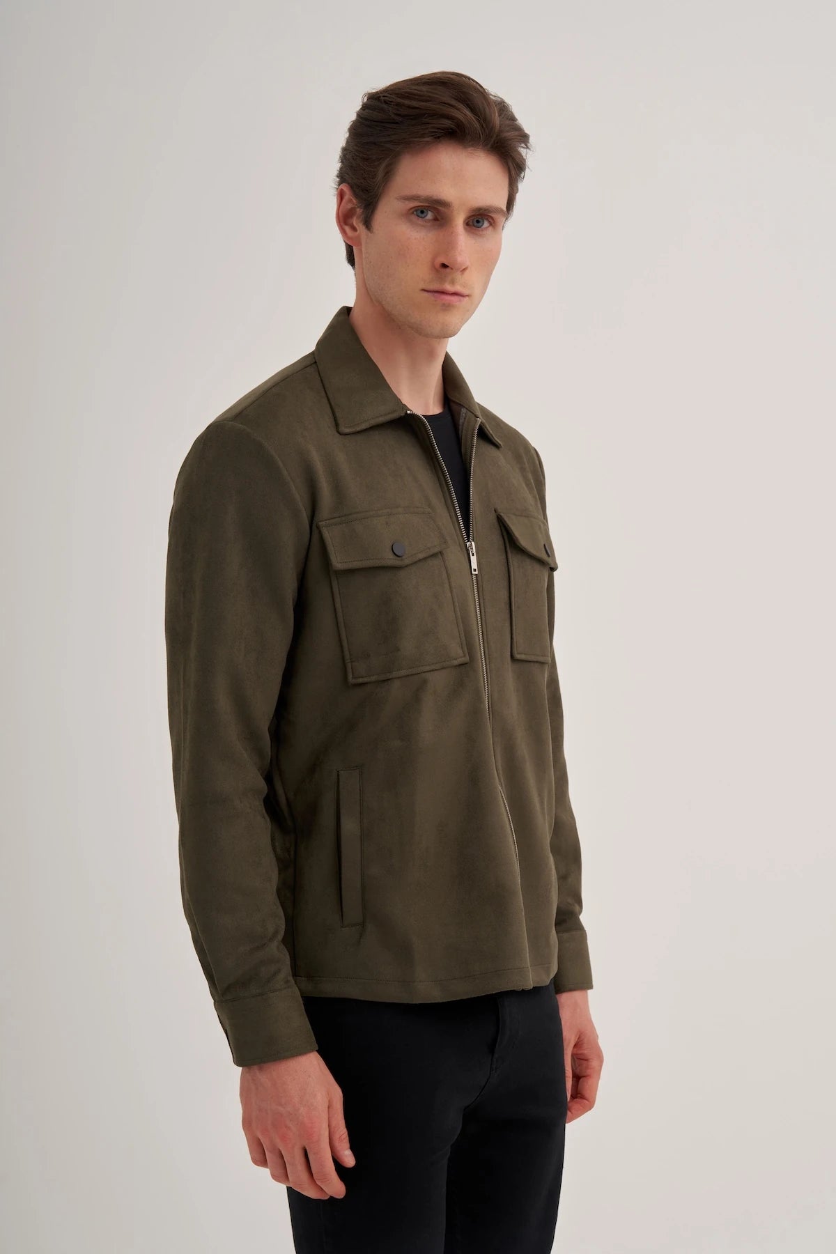Regular Fit Suede Pocket Detailed Zipper Jacket
