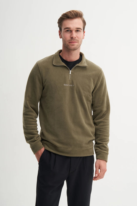 Regular Fit Thick Fleece Stand Collar Zippered Sweatshirt