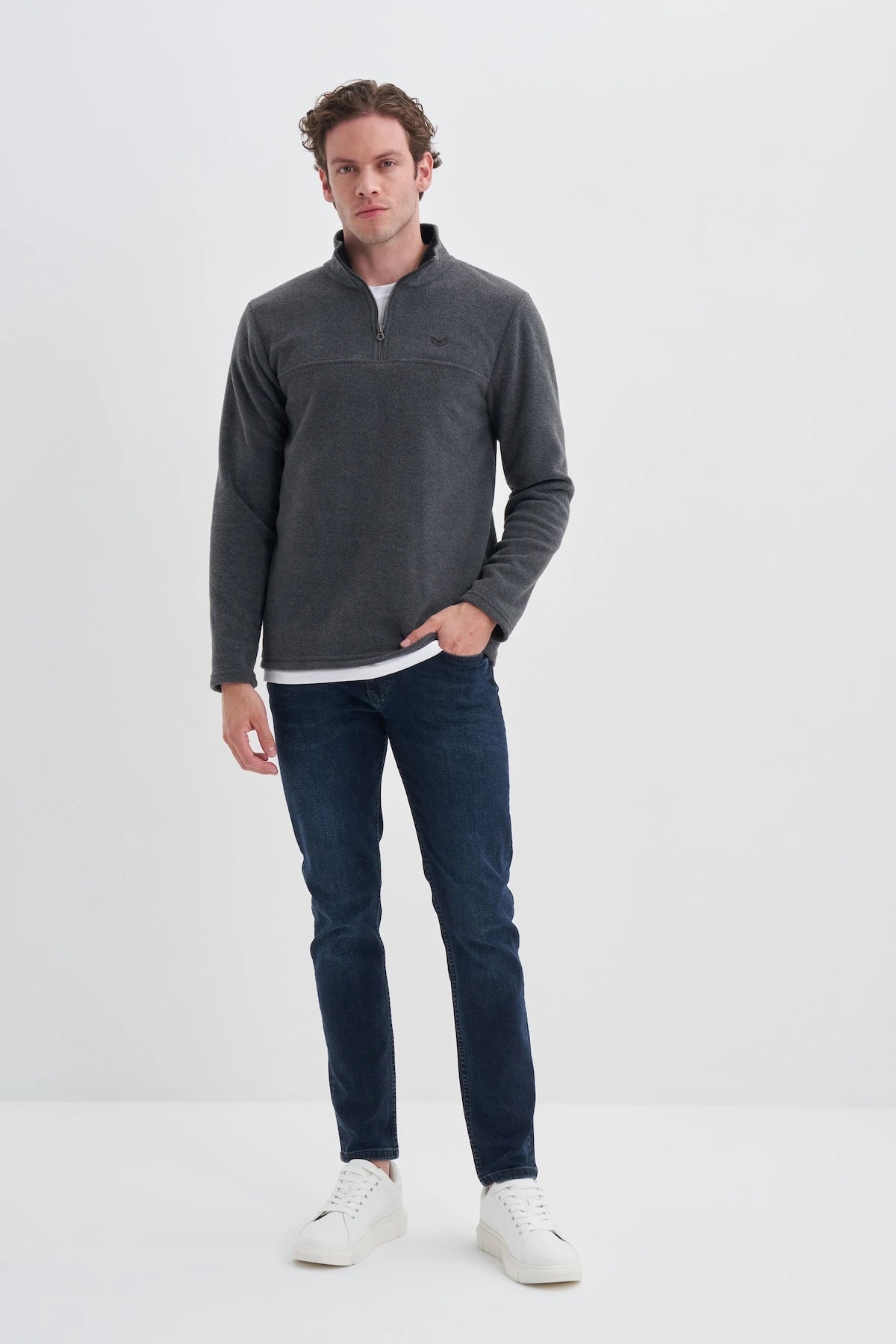 Half Turtleneck Thick Fleece Regular Fit Sweatshirt