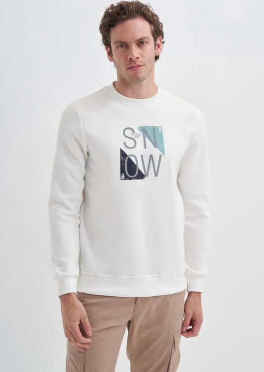 Stylized SNOW Print Cotton Blend Regular Fit Sweatshirt