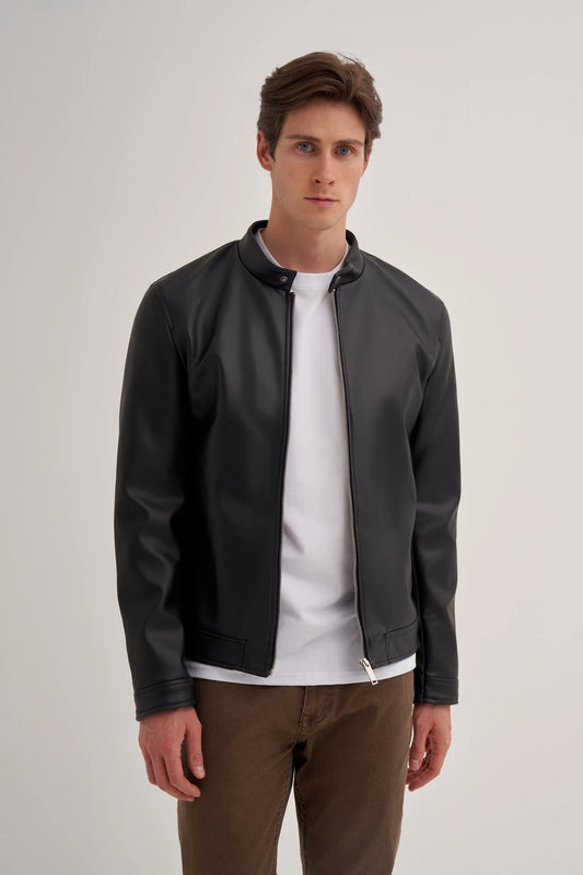 Zippered Genuine Leather Regular Fit Jacket