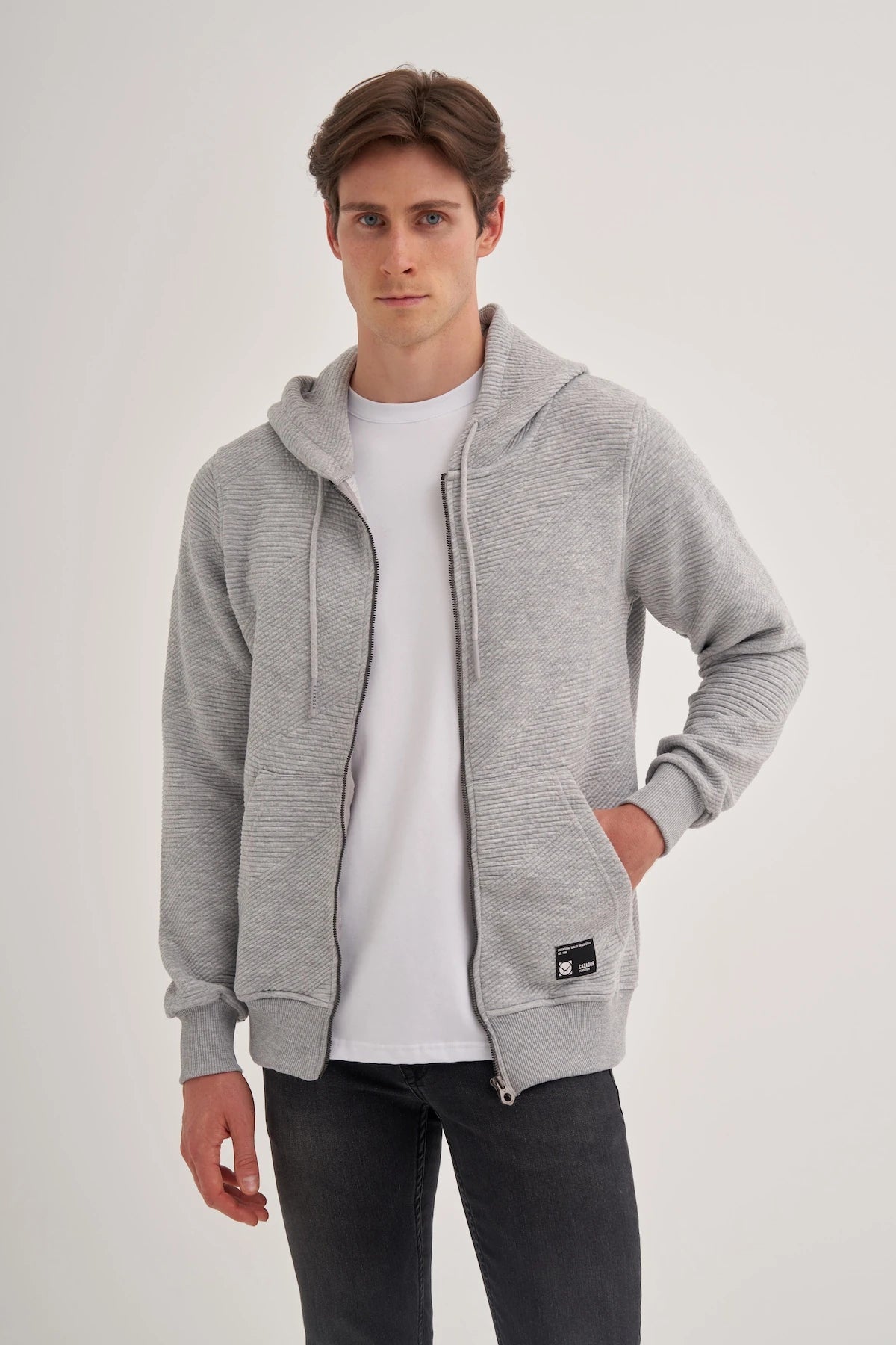 Ottoman Cotton Regular Fit Zip Hooded Jacket