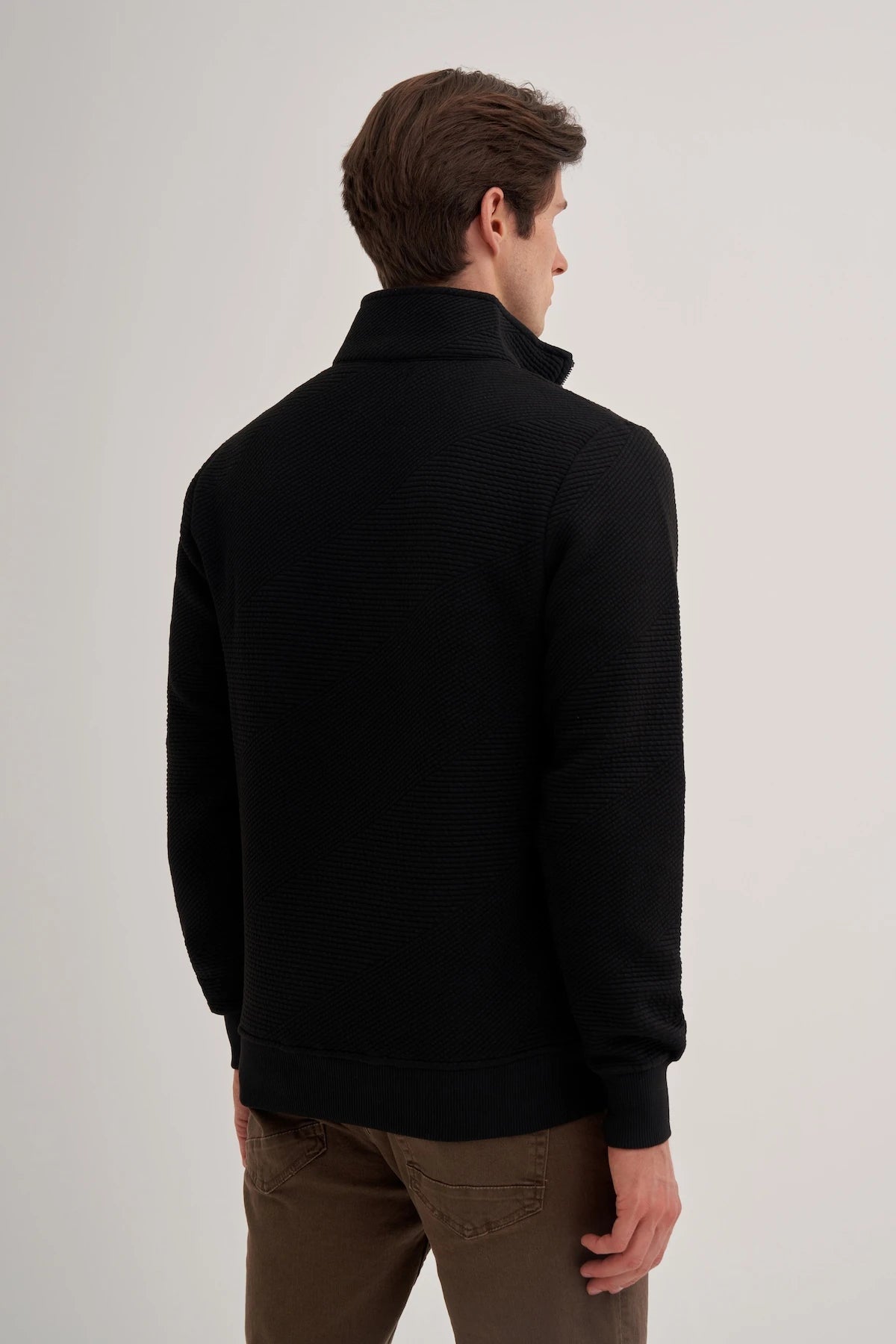 Minizipper Textured Cotton Blend Slim Fit Sweatshirt