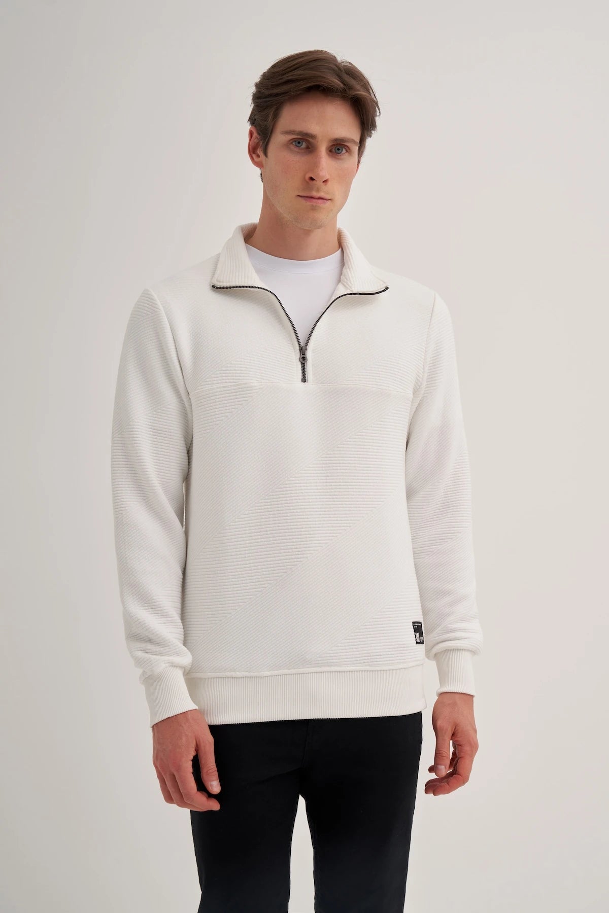 Minizipper Textured Cotton Blend Slim Fit Sweatshirt